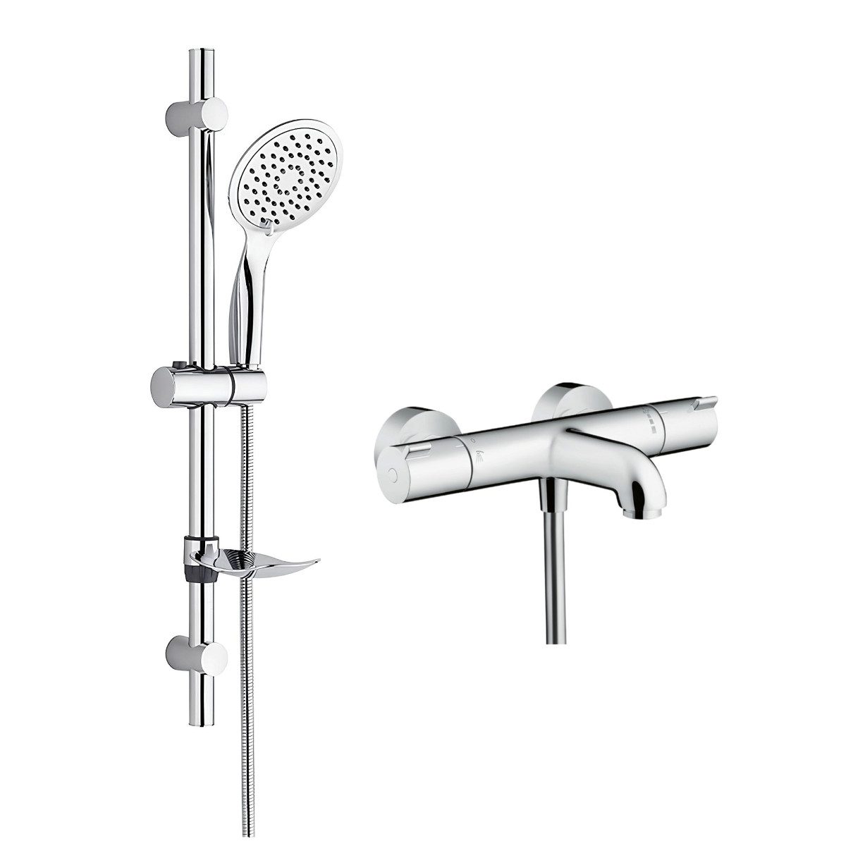hansgrohe Wannenarmatur Ecostat 1001 CL mit Handbrause oder Regendusche, Sicherheitssperre 40° (Spar-Set) Wannenthermostat mit Eco-Funktion in Modern-Design, Wandmontage, chrom