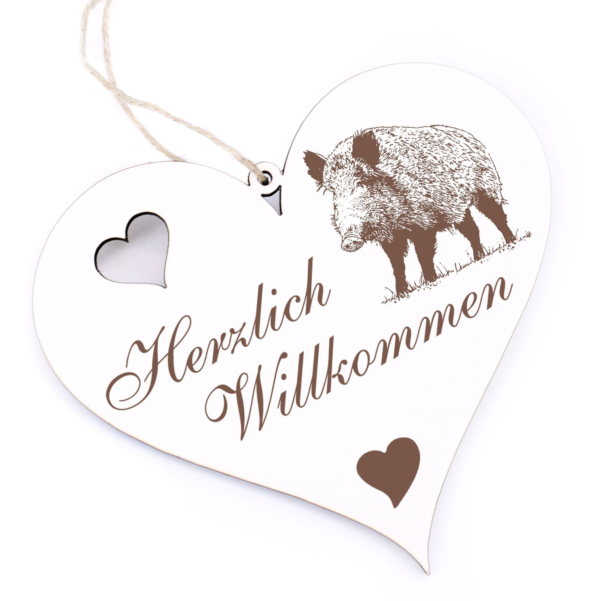 Dekolando Hängedekoration Herzlich Willkommen - Keiler Wildschwein - 13x12cm