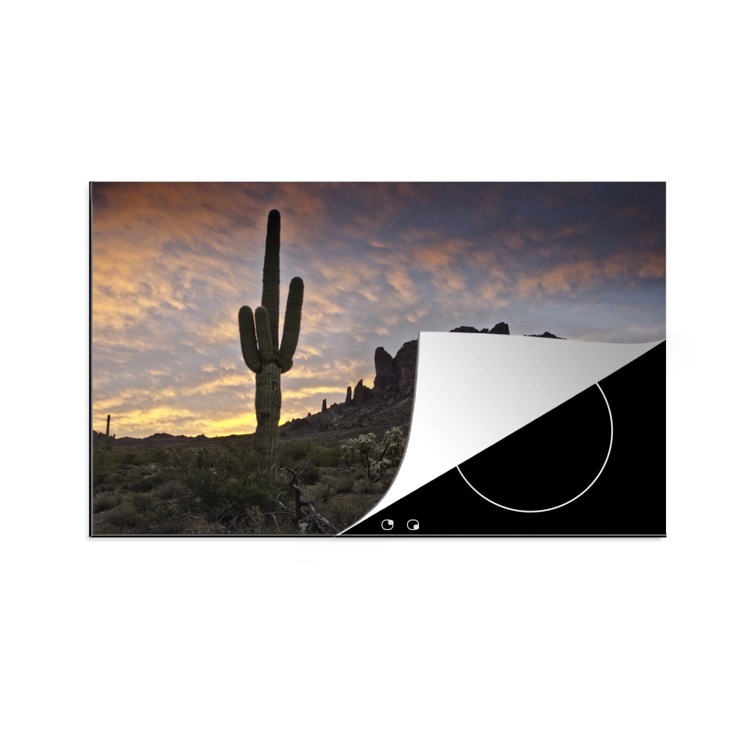 MuchoWow Herdblende-/Abdeckplatte Kaktus in der Wüste vor dem Tafelberg, Vinyl, (1 tlg), 81x52 cm, Induktionskochfeld Schutz für die küche, Ceranfeldabdeckung