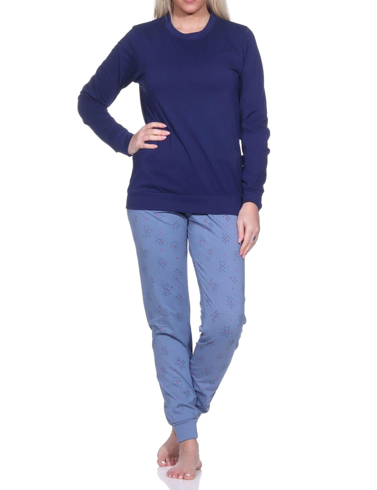 Normann Pyjama Normann Damen langarm Schlafanzug mit Bündchen Pyjama mit Herz Motiv