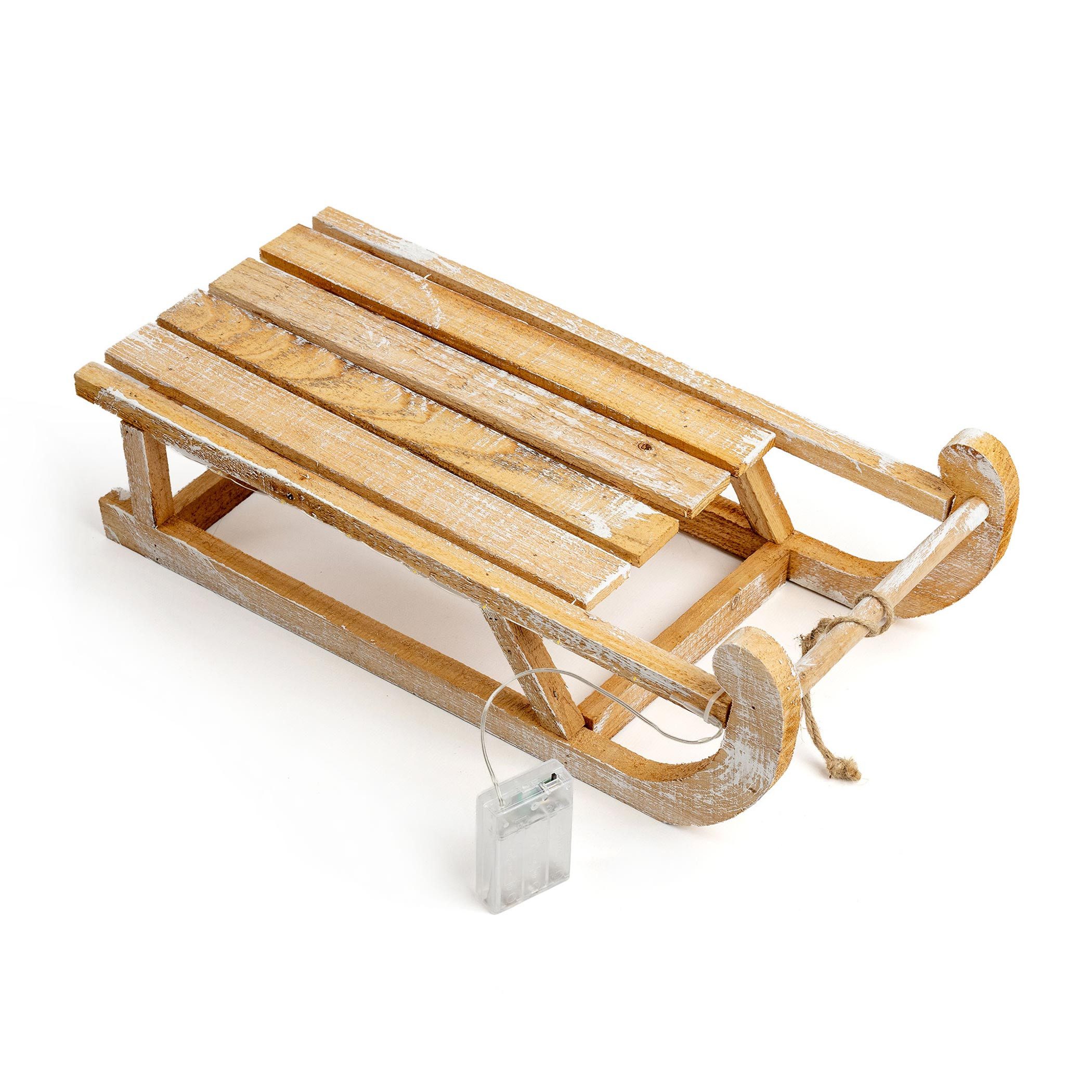 Spetebo LED Dekoobjekt LED Holz Deko Schlitten natur - 50 x 23 cm, Timerfunktion, LED fest integriert, warm weiß, batteriebetrieben – Bild 5 von 5