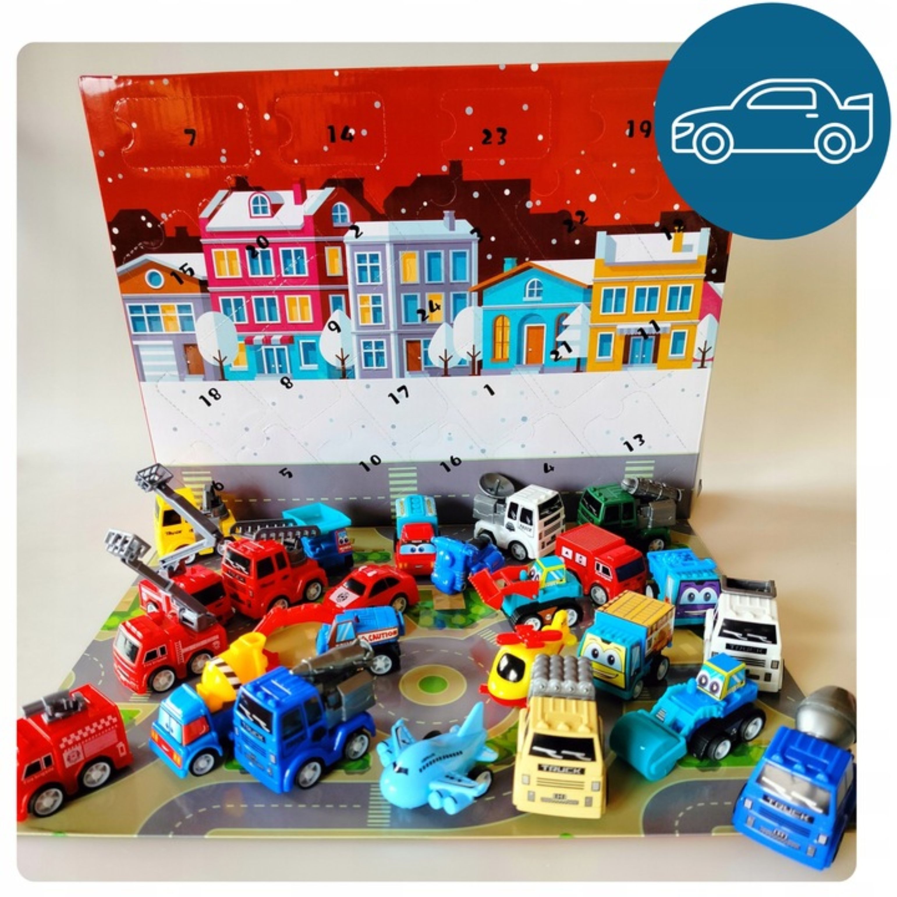 Festivalartikel Adventskalender Adventskalender Kinder Autos – 24 Fahrzeuge mit Pull-Back Funktion (1-tlg)
