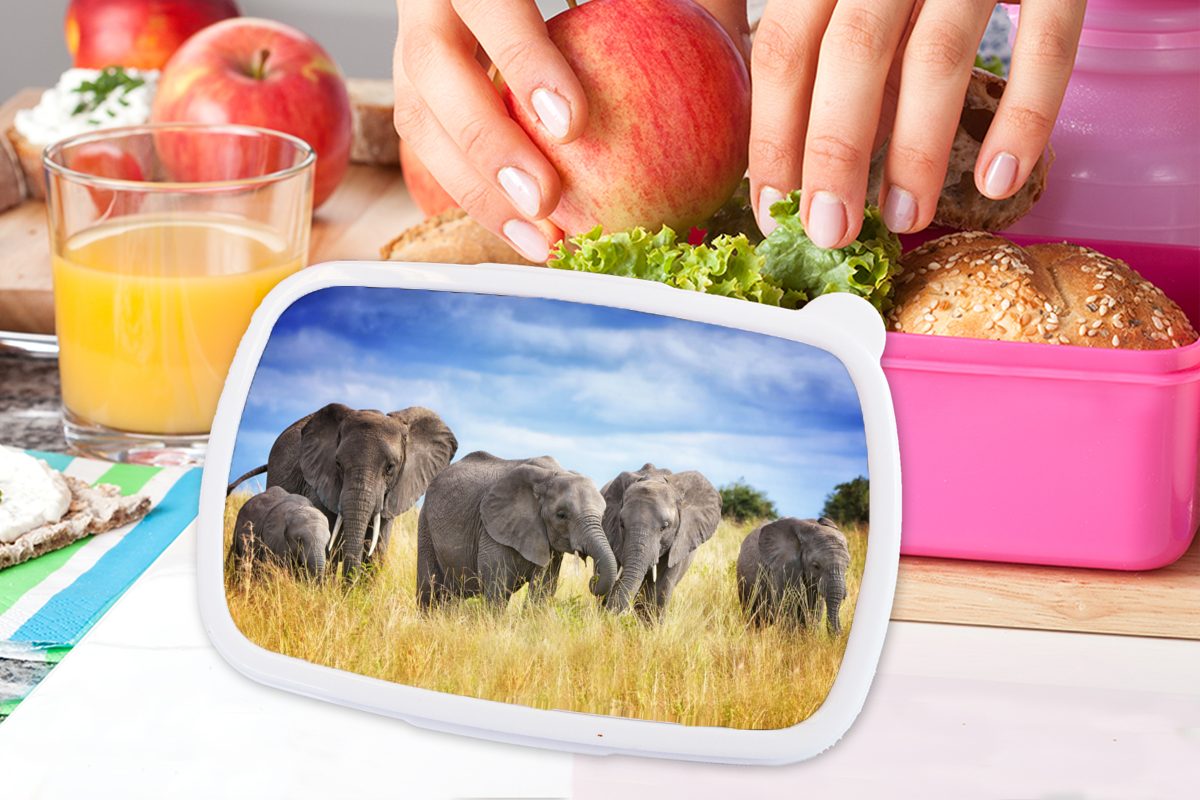 MuchoWow Lunchbox - Snackbox, Erwachsene, Brotdose Kunststoff Kinder, Brotbox Kunststoff, Safari, - (2-tlg), Elefanten Mädchen, rosa Familie für