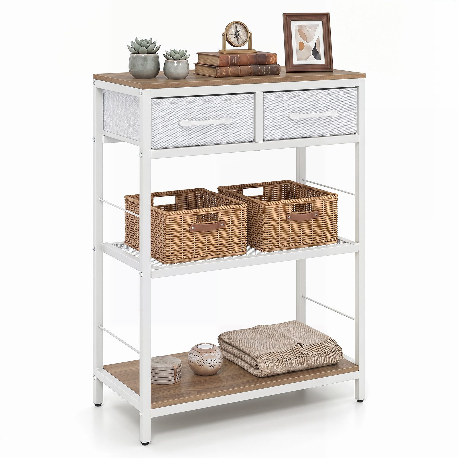 COSTWAY Konsolentisch schmal mit 2 Stoffschubladen & Regal, Eingangstisch 60x30x81cm
