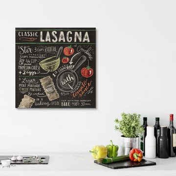Posterlounge Holzbild Lily & Val, Lasagne Rezept (Englisch), Wohnzimmer Illustration