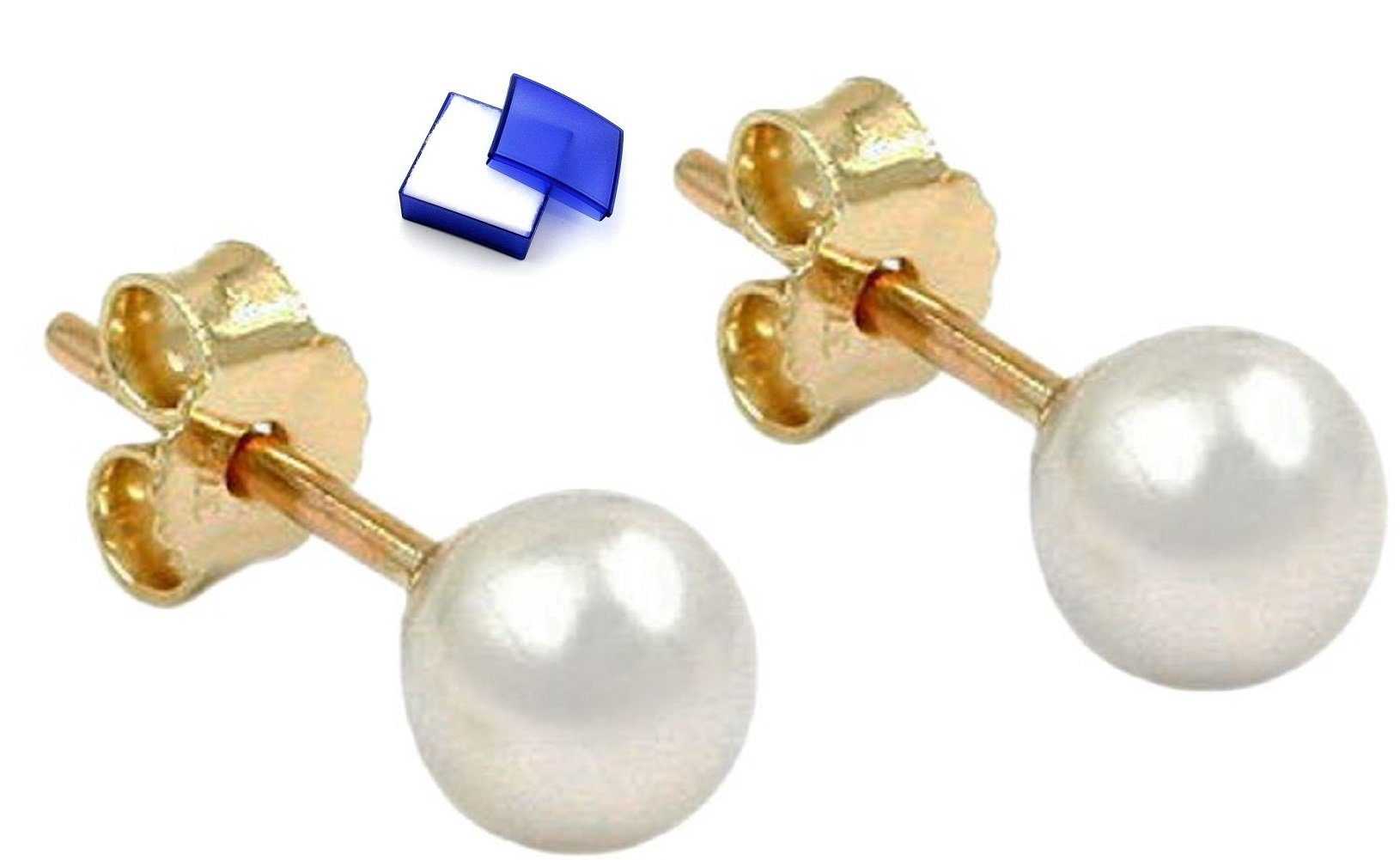 unbespielt Paar Ohrstecker Ohrstecker Ohrringe ca. 6 mm Süßwasserzuchtperle  9 Karat 375 Gelbgold inklusive kl. Schmuckbox, Goldschmuck für Damen