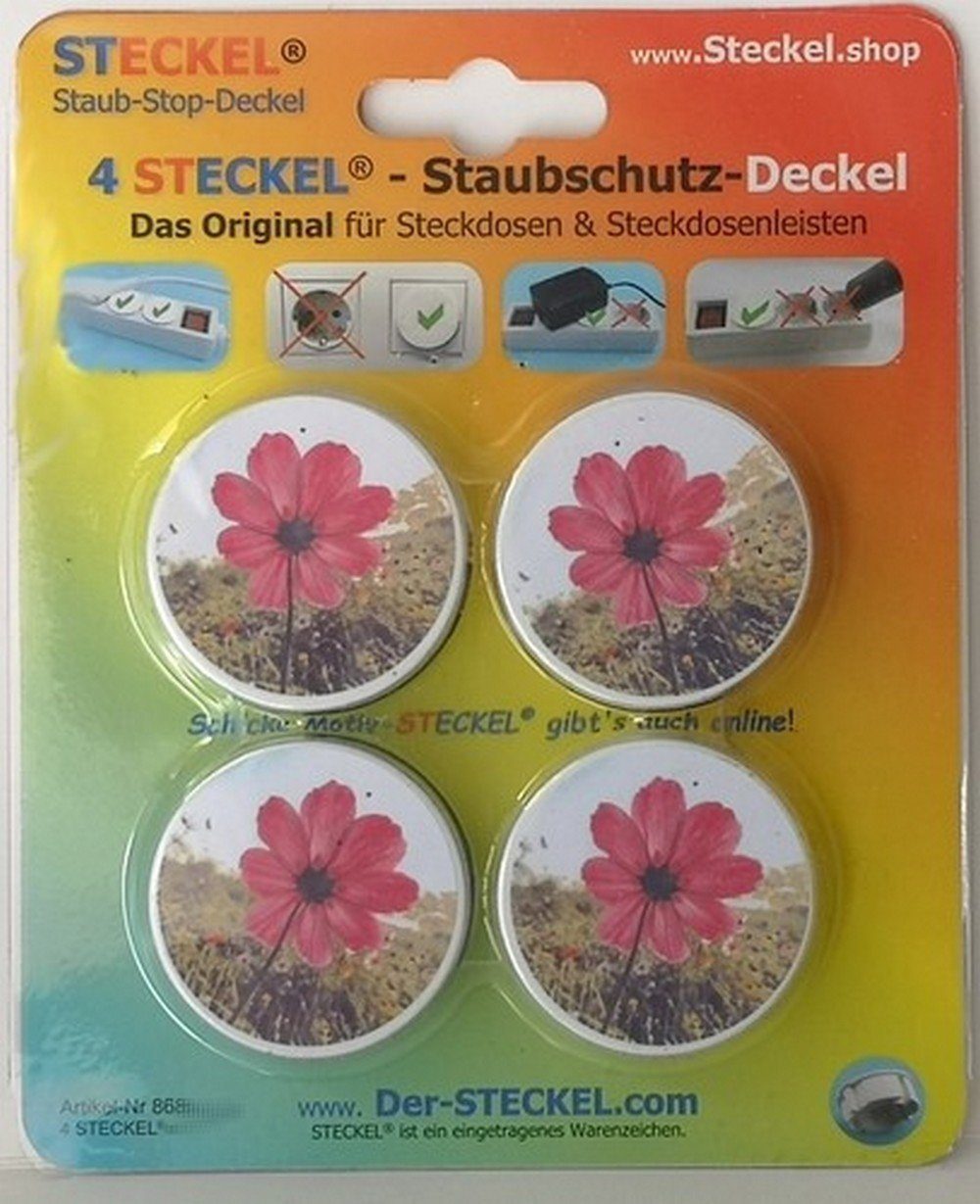 STECKEL Wanddekoobjekt 4 Stück DEKO-STECKEL® - DS-402 Blume rot schicke Steckdosen Abdeckung