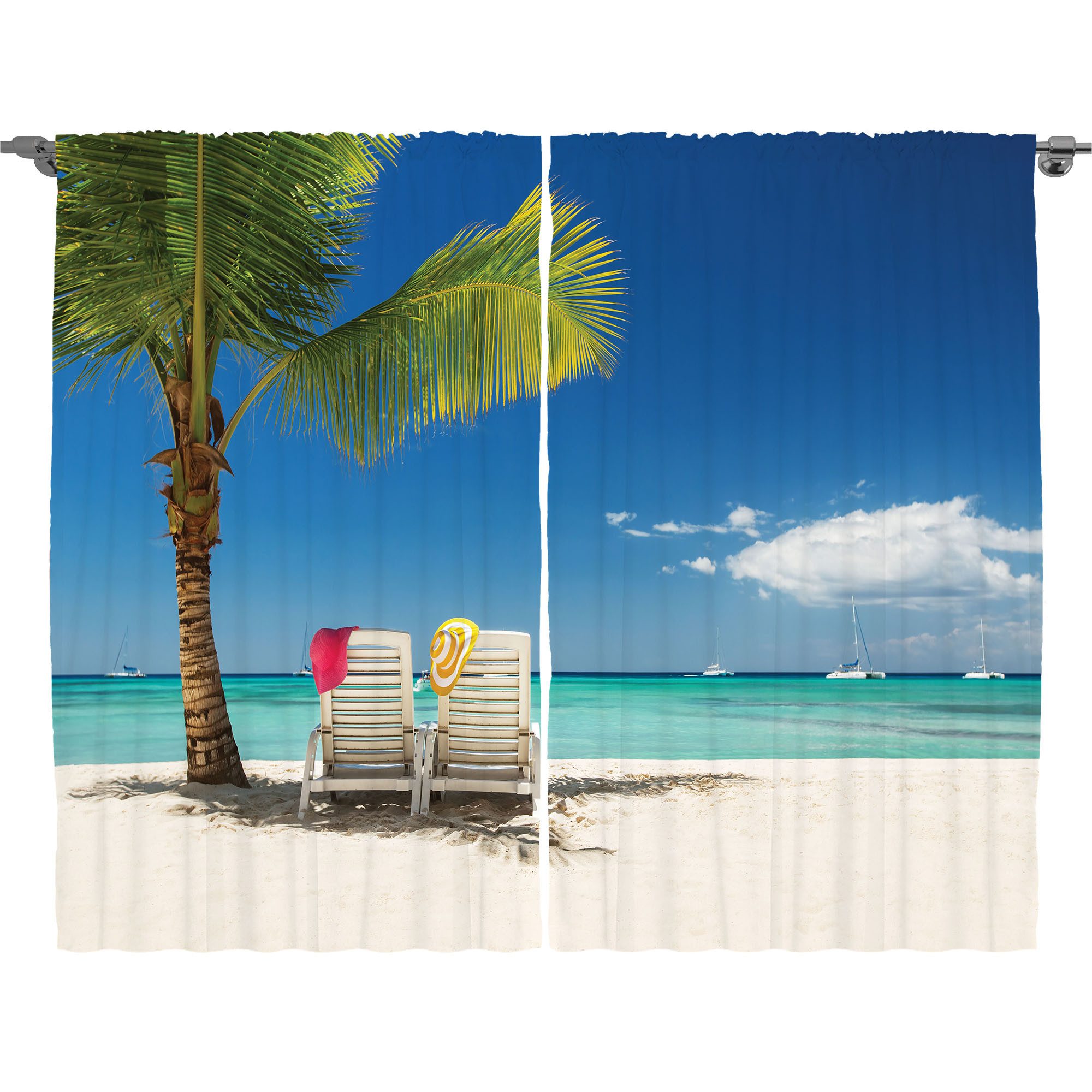 Abakuhaus Gardine Schlafzimmer Kräuselband Vorhang mit Schlaufen und Haken, Strand Relaxing Panorama Meer
