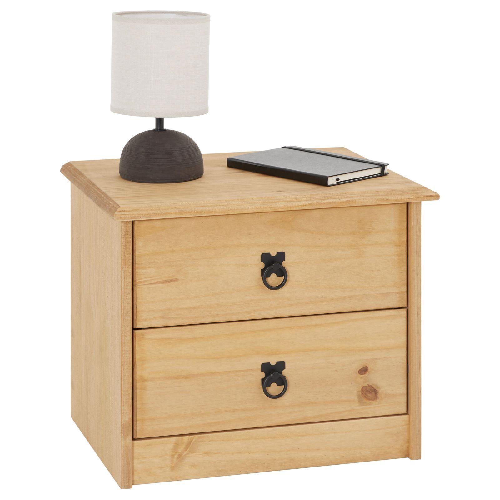 CARO-Möbel Nachtkommode BARRIO, Nachttisch aus Kiefer mit 2 Schubladen Nachtkommode aus Holz im Landha