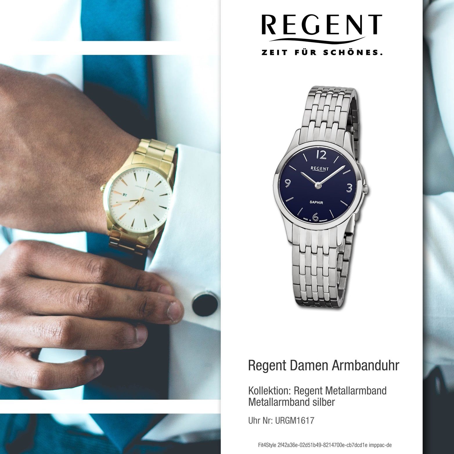 Gehäuse, Analog, GM-1617 rundes Uhr (ca. Metall Damen Quarzuhr klein Metallarmband, Regent Regent Damenuhr blau 28mm),