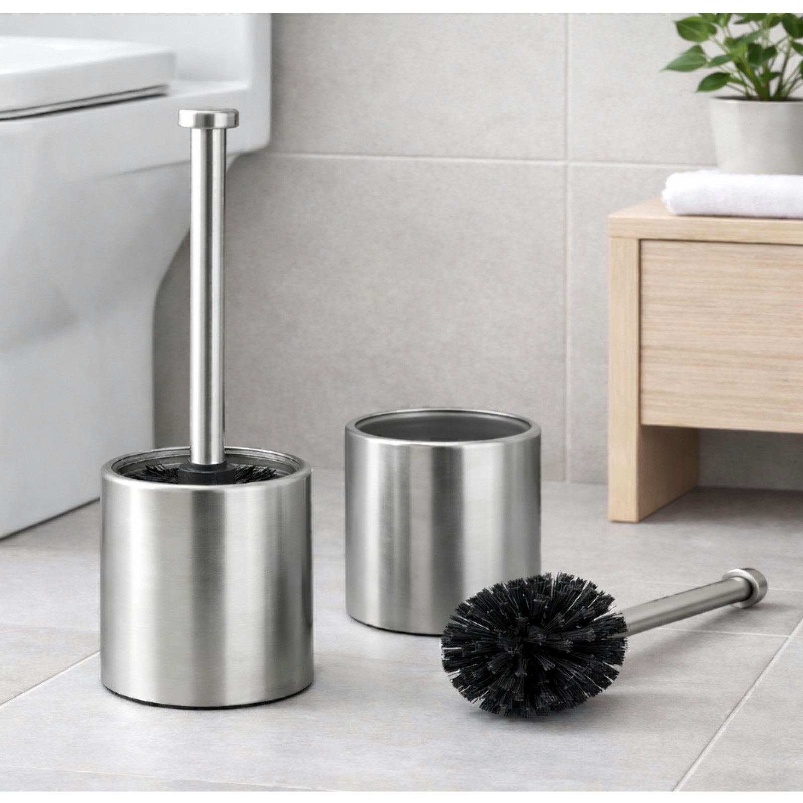 Haushalt International WC-Reinigungsbürste Toilettenbürste Edelstahl Badezimmergarnitur 2 Tlg. Set, (Set, 2-tlg., Packung), Glaseinsatz, Modern, 36x10cm, Bürste, Elegant