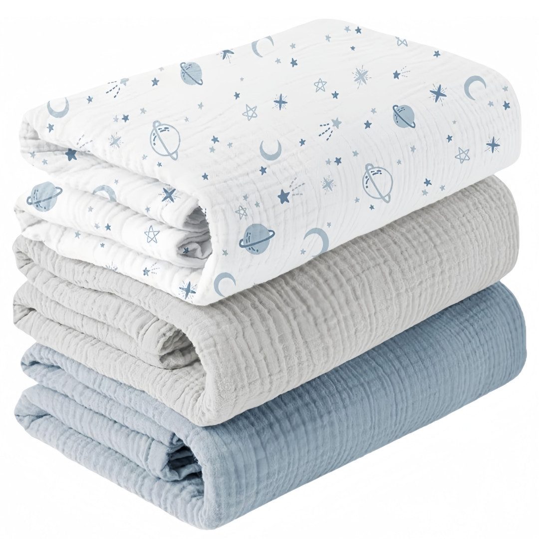 FOUORTUNATE-BEE Stoffwindeln 3er Mulltücher Baby 100x100 cm Pucktuch Musselin Spucktuch Set, Babydecke Schnuffeltuch Stilltuch Kinderwagen Geschenk Neugeborene