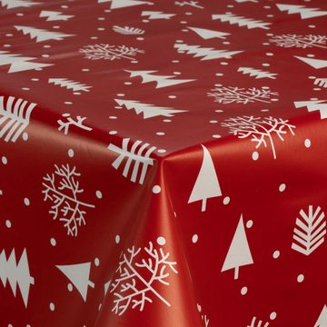 laro Tischdecke Wachstuch-Tischdecken Weihnachten Tannenbaum Rot Weiß rechteckig