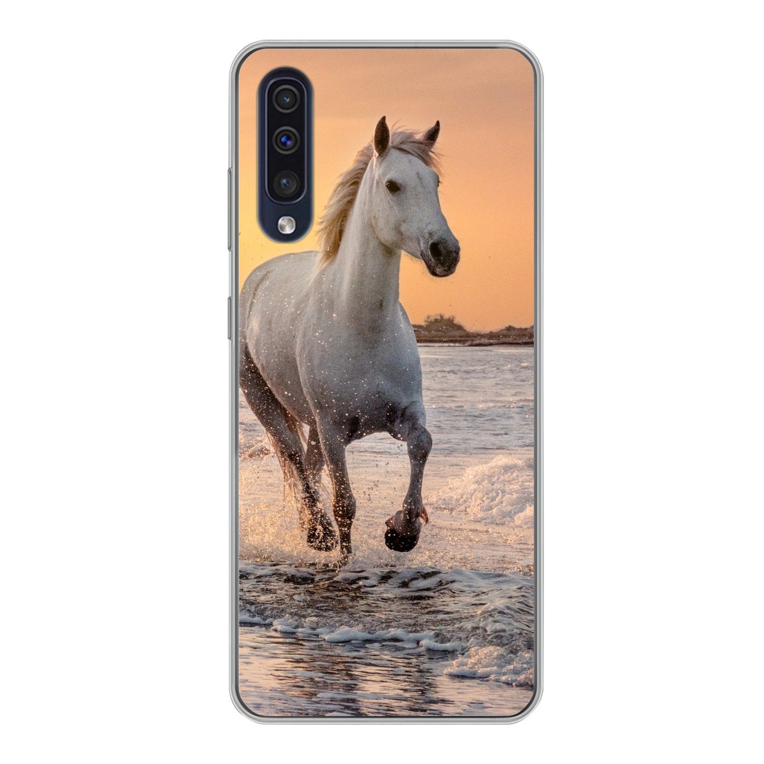MuchoWow Handyhülle für Samsung Galaxy A30s Pferde - Sonne - Meer - Strand - Tiere, Smartphone-Bumper, Print, Handy Schutzhülle Dünn