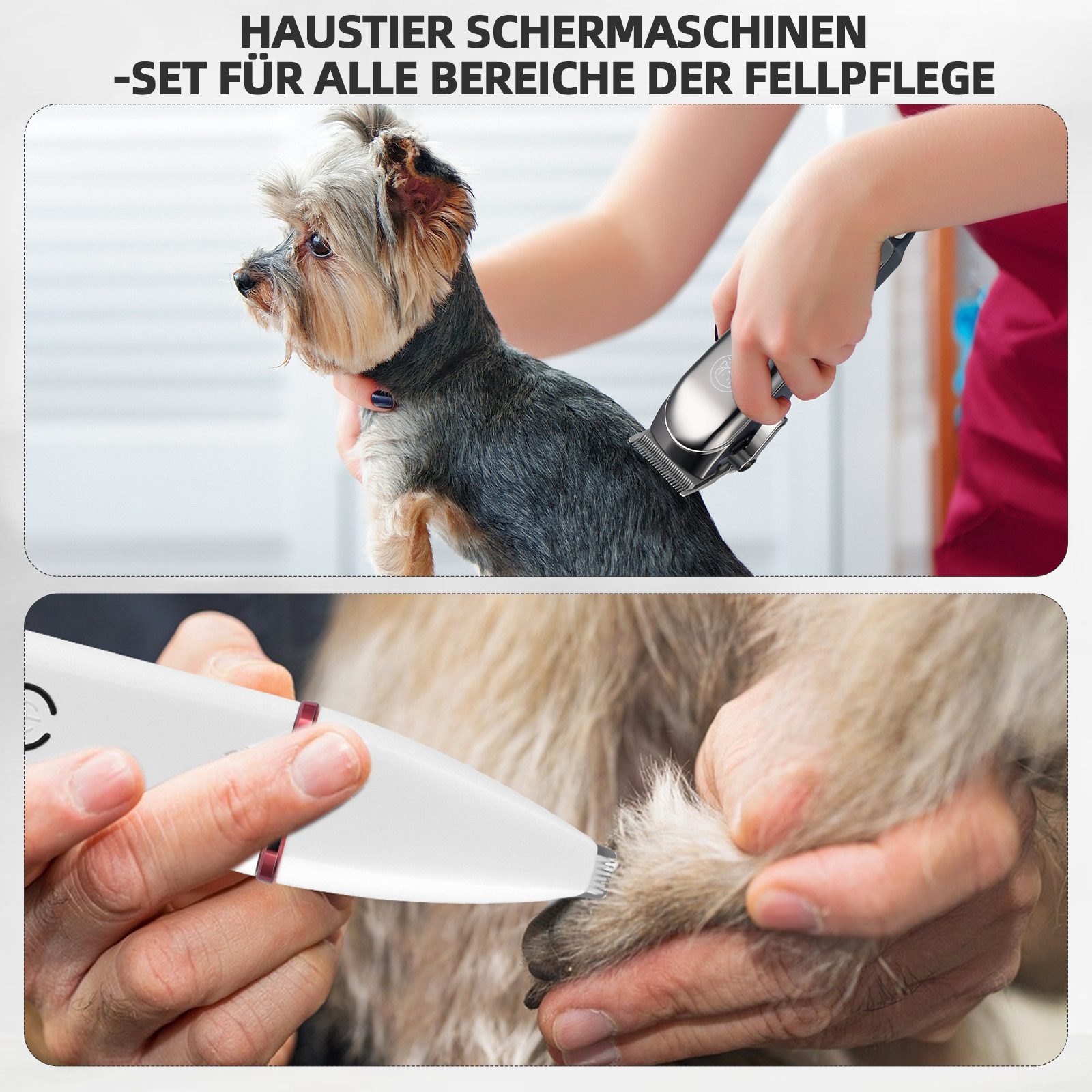 CkeyiN Pro Hundeschermaschine Profi 2 in1 Schermaschine Hund Katze,Elektrische Hundetrimmer Set, Führungskämme und Schneidköpfe in mehreren Größen, Geräuscharm, Geeignet für Haustiere unterschiedlicher Größe