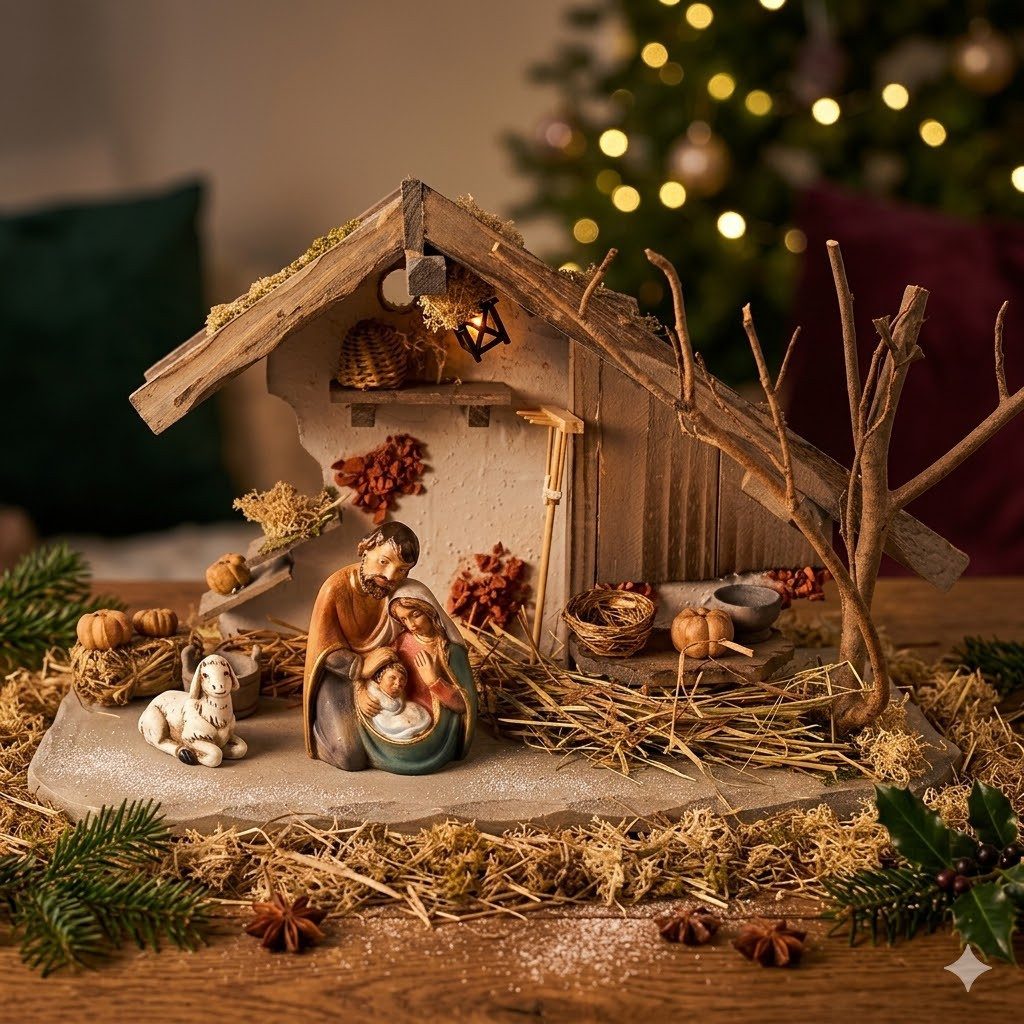 Krippenursel Krippe Weihnachtskrippe Treuf inkl. Figurenblock K098 und Schaf (1-tlg), Handbemalte Figuren