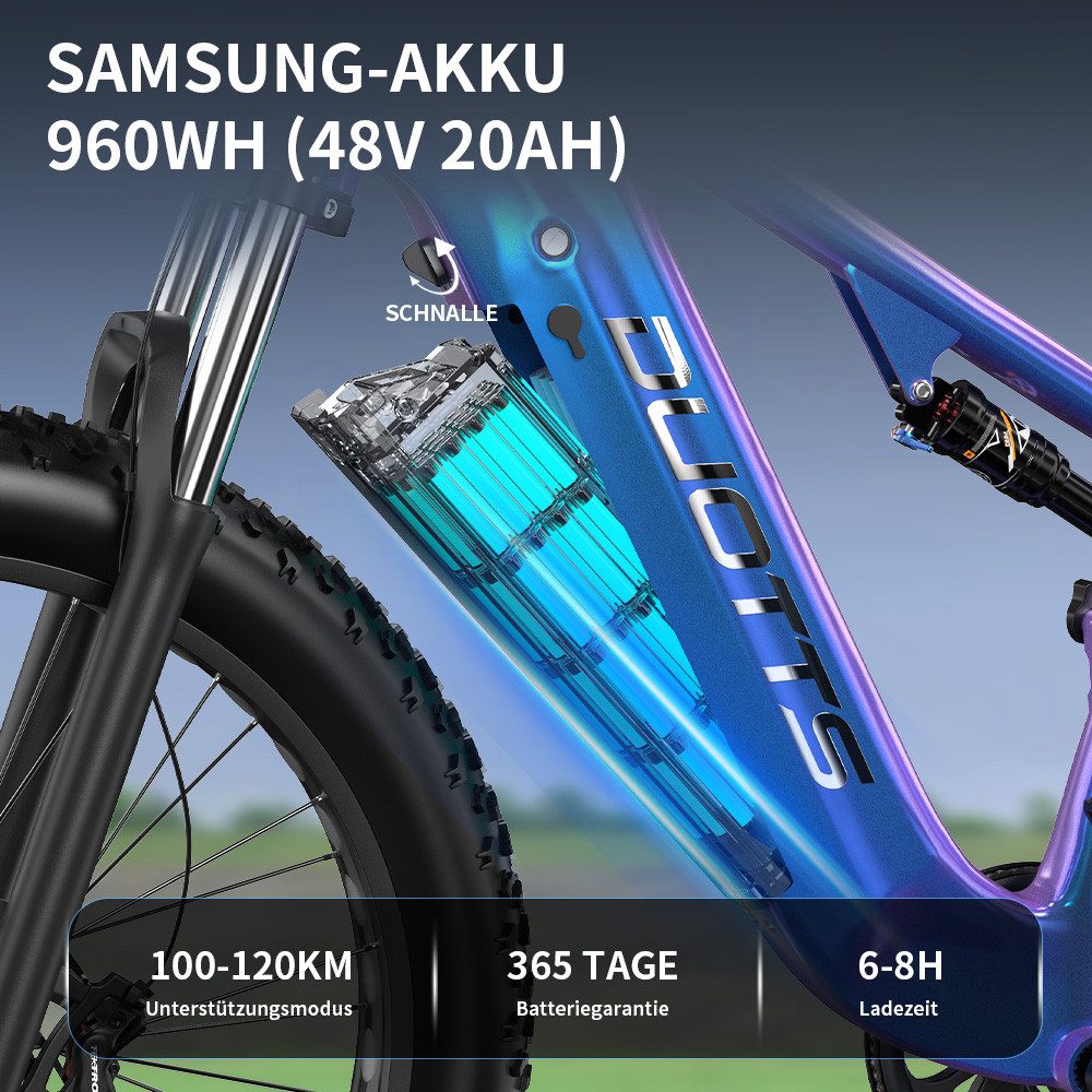 DUOTTS E-Bike Mountainbike Mountainbike E26 mit starkem Motor, 26x4’’ Reifen, 80 Nm, 8 Gang Shimano, Heckmotor, 960 Wh, (mit Akku-Ladegerät), Stillvolles E-Mountainbike Elektrofahrrad für Gelände