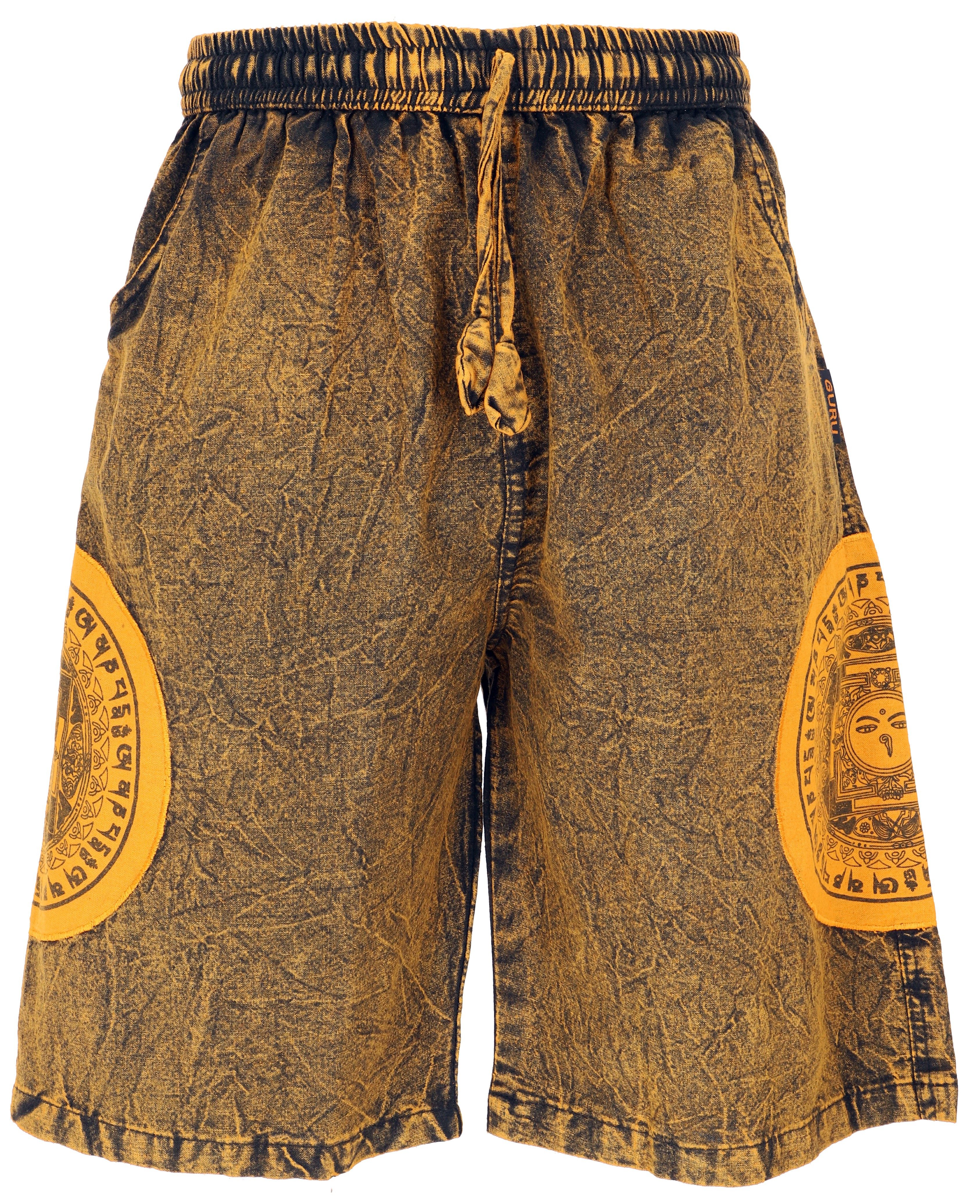 Guru-Shop Relaxhose Ethno Yogashorts, Stonwasch Patchwork Shorts.. Hippie, Ethno Style, alternative Bekleidung