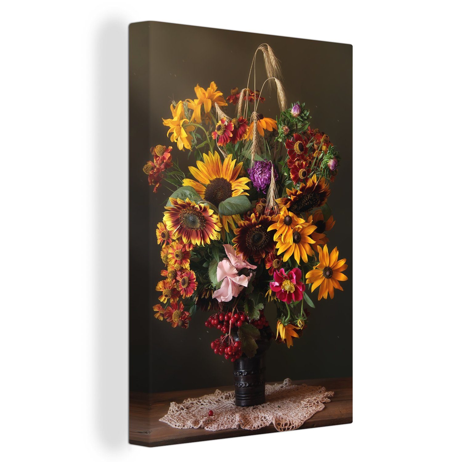 OneMillionCanvasses® Leinwandbild Blumenstrauß - Farben - Stilleben, (1 St), Leinwandbild fertig bespannt inkl. Zackenaufhänger, Gemälde, 20x30 cm