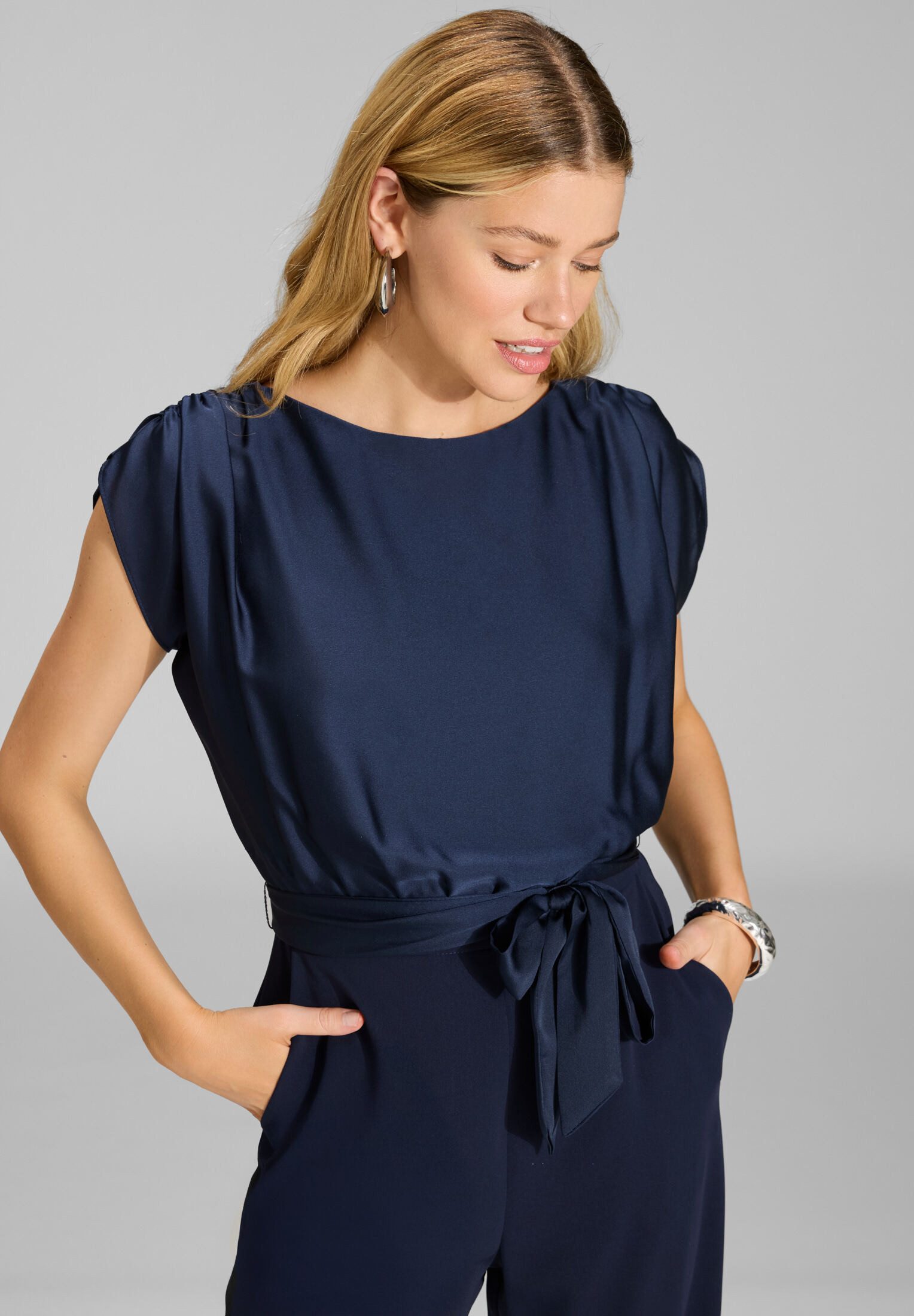 SWING Jumpsuit - Jumpsuit aus Material-Mix Oberteil in lockerer Passform mit gerade geschnittener Hose