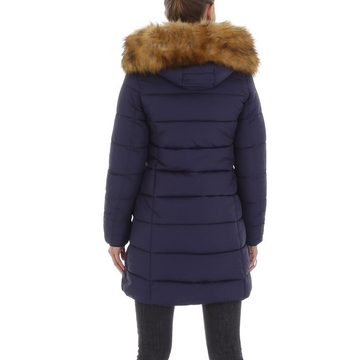 Ital-Design Winterjacke Damen Freizeit Kapuze (abnehmbar) Gefüttert Winterjacke in Dunkelblau