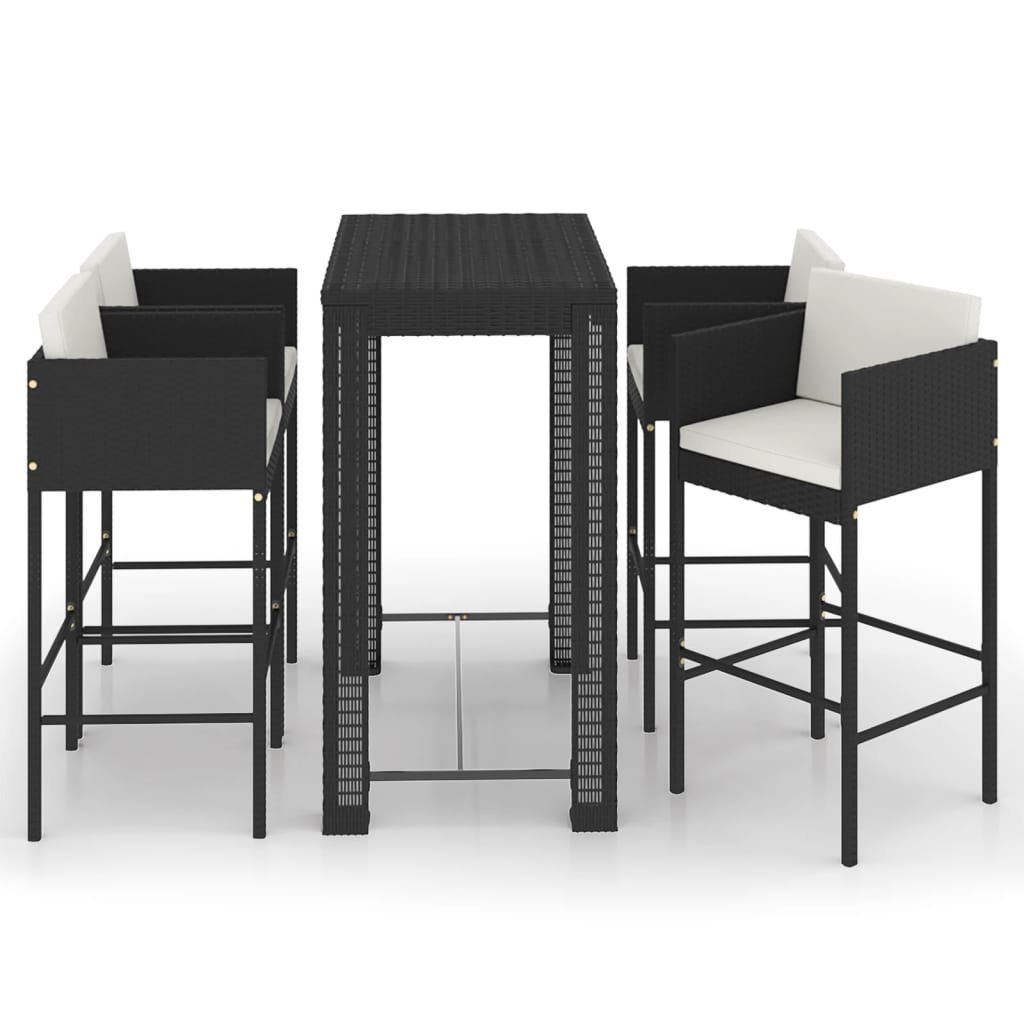 Gartenbar-Set mit vidaXL Kissen (1-tlg) 5-tlg. Rattan Schwarz, Gartenlounge-Set Poly