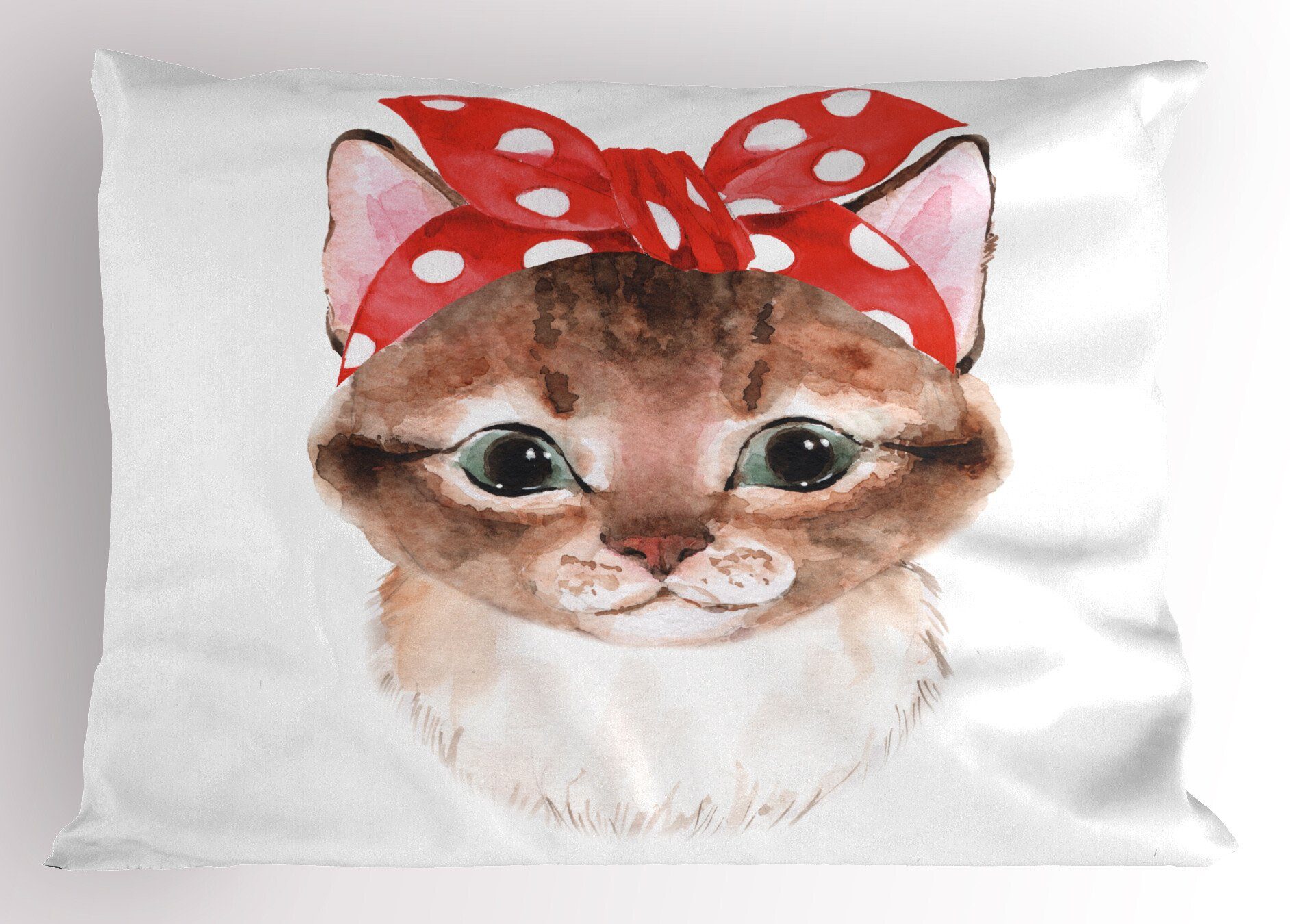 Kissenbezüge Dekorativer Standard King Size Katze einer Bandana (1 gepunkteten Stück), in Kunst Süße Kätzchen Gedruckter Kissenbezug, Abakuhaus