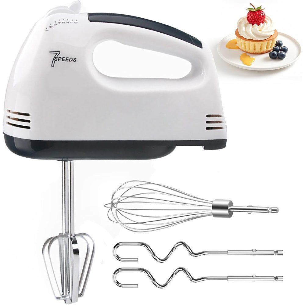 TUWENA Handmixer Handgemachter Mischer-Elektromischer, 7-Speed-Mixer mit 5 Mixer, 2 Mixer, 2 Teighaken, 1 Ei -Schneebesen