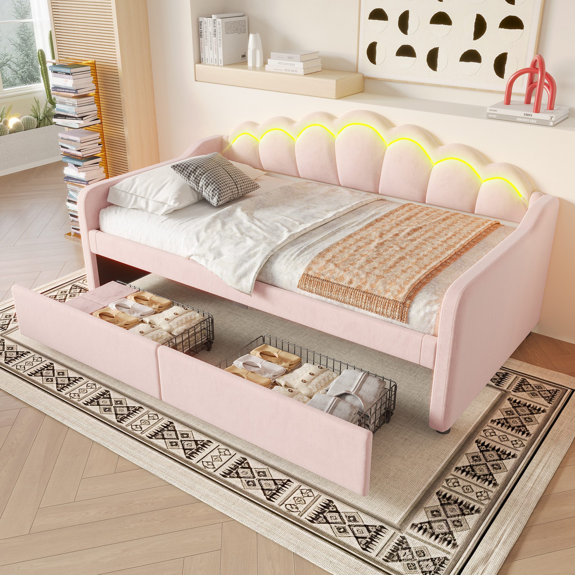 Merax Daybett (Einzelbett Schlafsofa, 1 tlg), Tagesbett 90x200cm mit 2 Schu günstig online kaufen