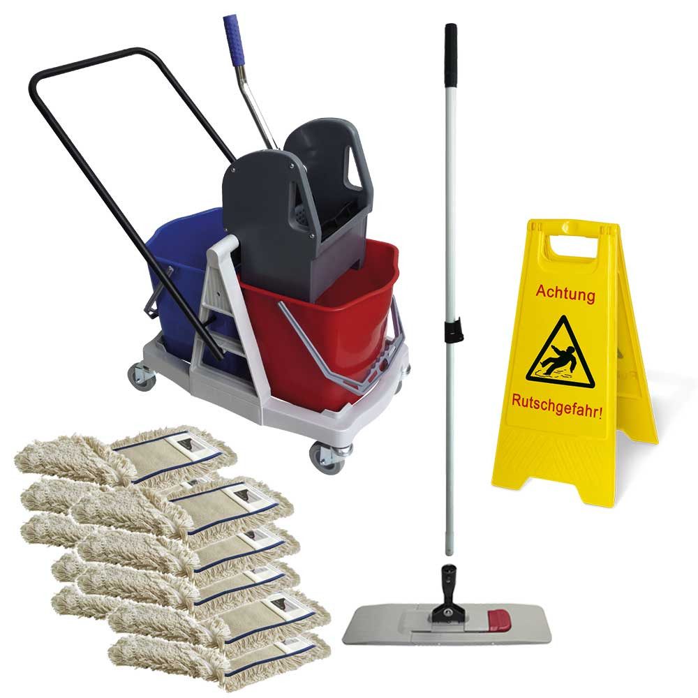 BRB-Lagertechnik Putzwagen Nasswischwagen Komplett-Set inkl. 1 Warnschild