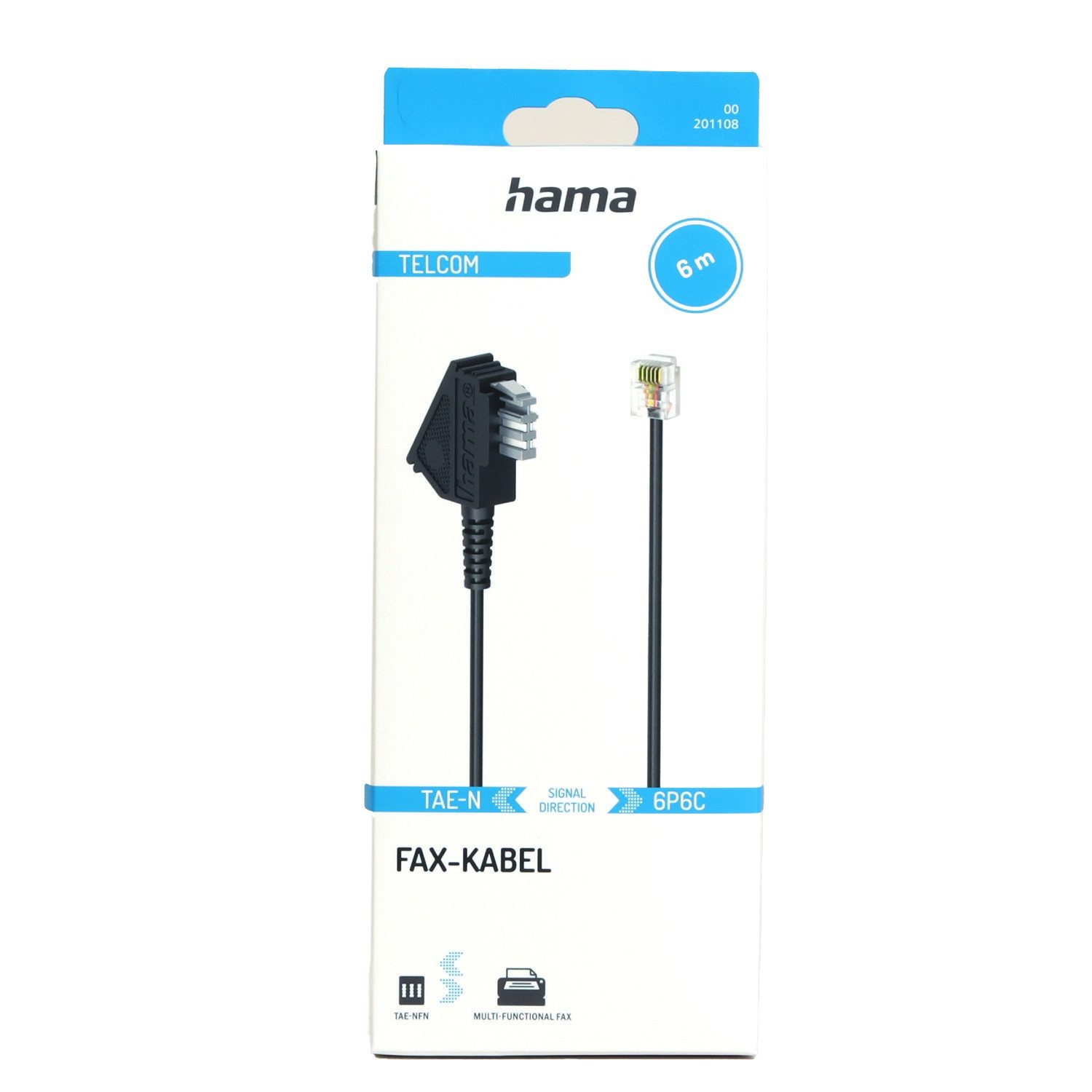 Hama TAE-N Kabel 6m TAE auf Modular-Stecker Festnetztelefon (6P6C für Fax AB Anrufbeantworter Modem Fax-Kabel)