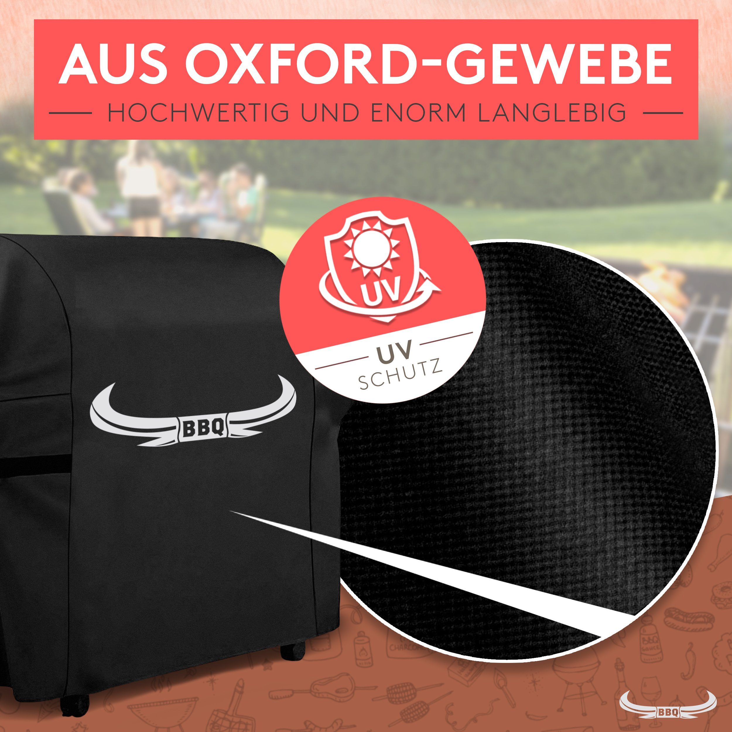 Amandi Grill-Schutzhülle BBQ Grillabdeckung wetterfest - [122cm x 61cm x 147cm] (Premium Oxford-Gewebe & Klettverschluss), Schutzhülle für Gas-, Elektro- & Holzkohlegrills
