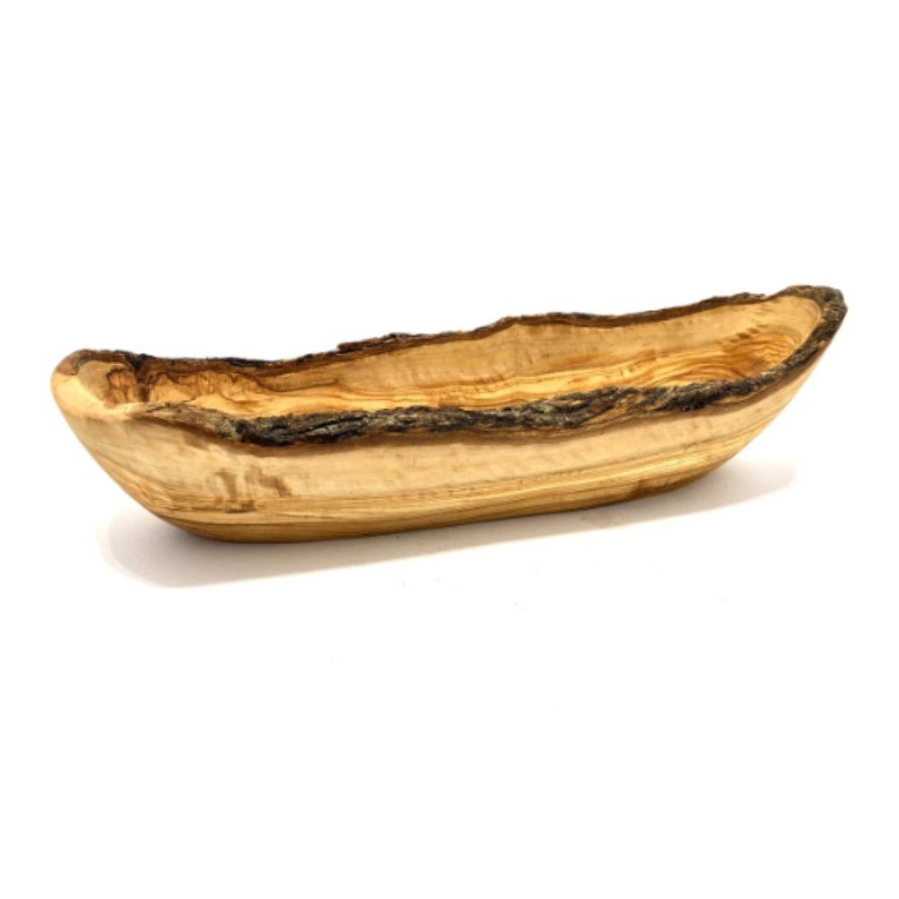 Olivenholz-erleben Brotschale aus Olivenholz mit rustikalem und natürlichem Rand (L35-39 cm), Olivenholz, (1-tlg), Passend für lange Brote wie Baguette oder Ciabatta