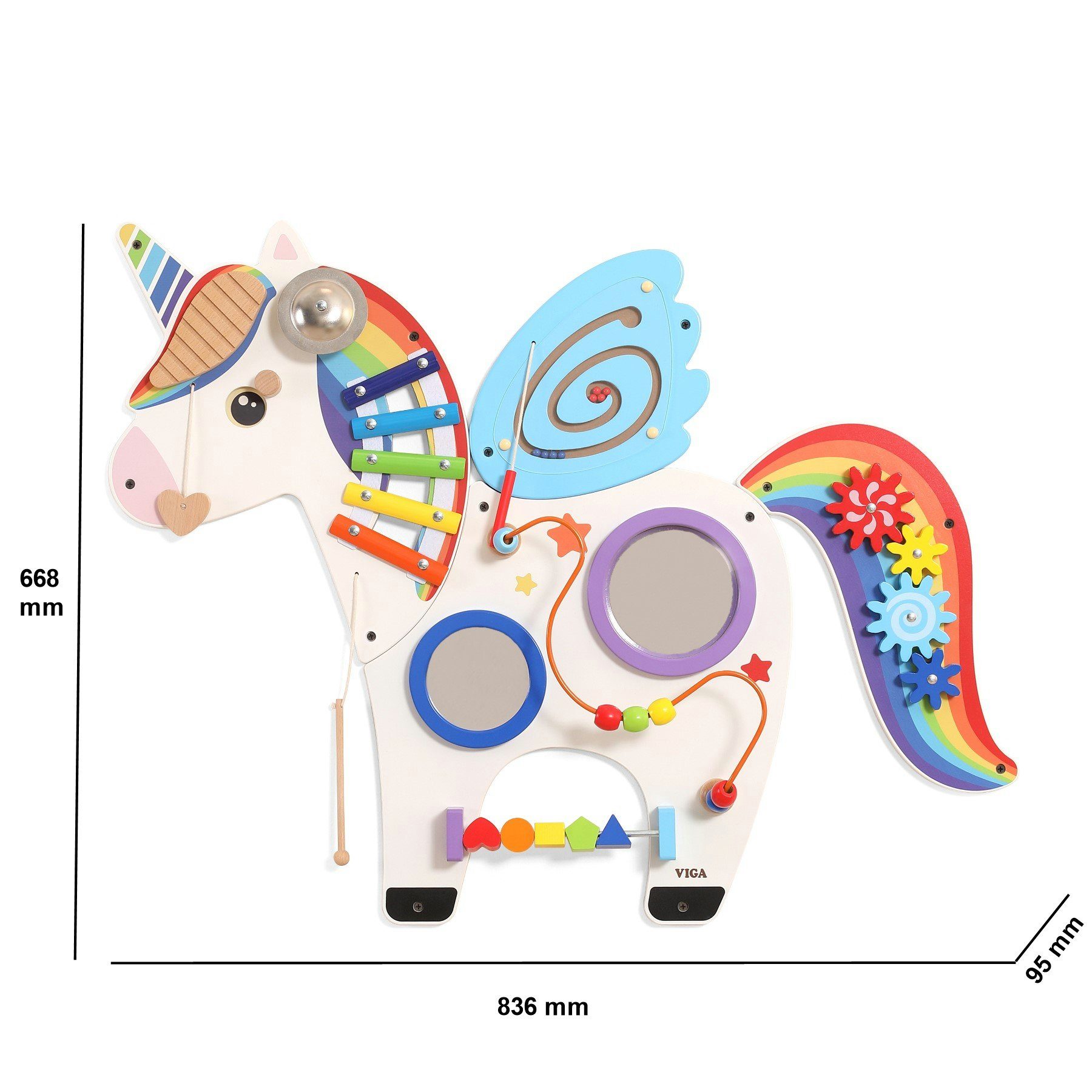 TikTakToo Motorikbrett Motorikwand Motorikbrett Einhorn Montessori Spielzeug, (Zahnradspiel, Magnet-Motorik-Spiel, 4-tlg), aus FSC-Holz, Wandmontage, mit verschiedenem Motorikspielzeug