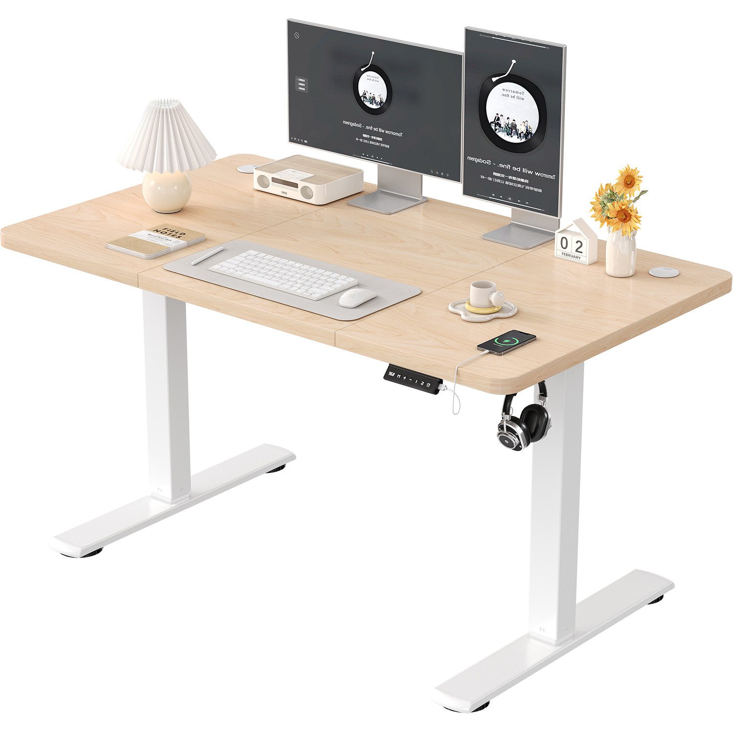 Furnicopia Schreibtisch Höhenverstellbarer mit USB-Ladefunktion und Wecker-Erinnerung (2 Höheneinstellungen 5 Farben und 6 Größen fur eine Vielzahl von Arbeits- und Lernumgebungen)