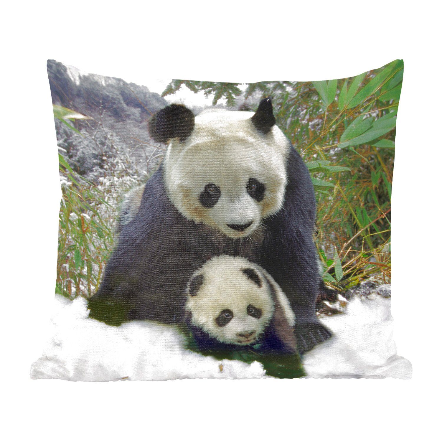 Füllung Schnee, - Zierkissen Panda Jungtier MuchoWow Dekokissen - Wohzimmer, für Schlafzimmer, Deko, Sofakissen mit