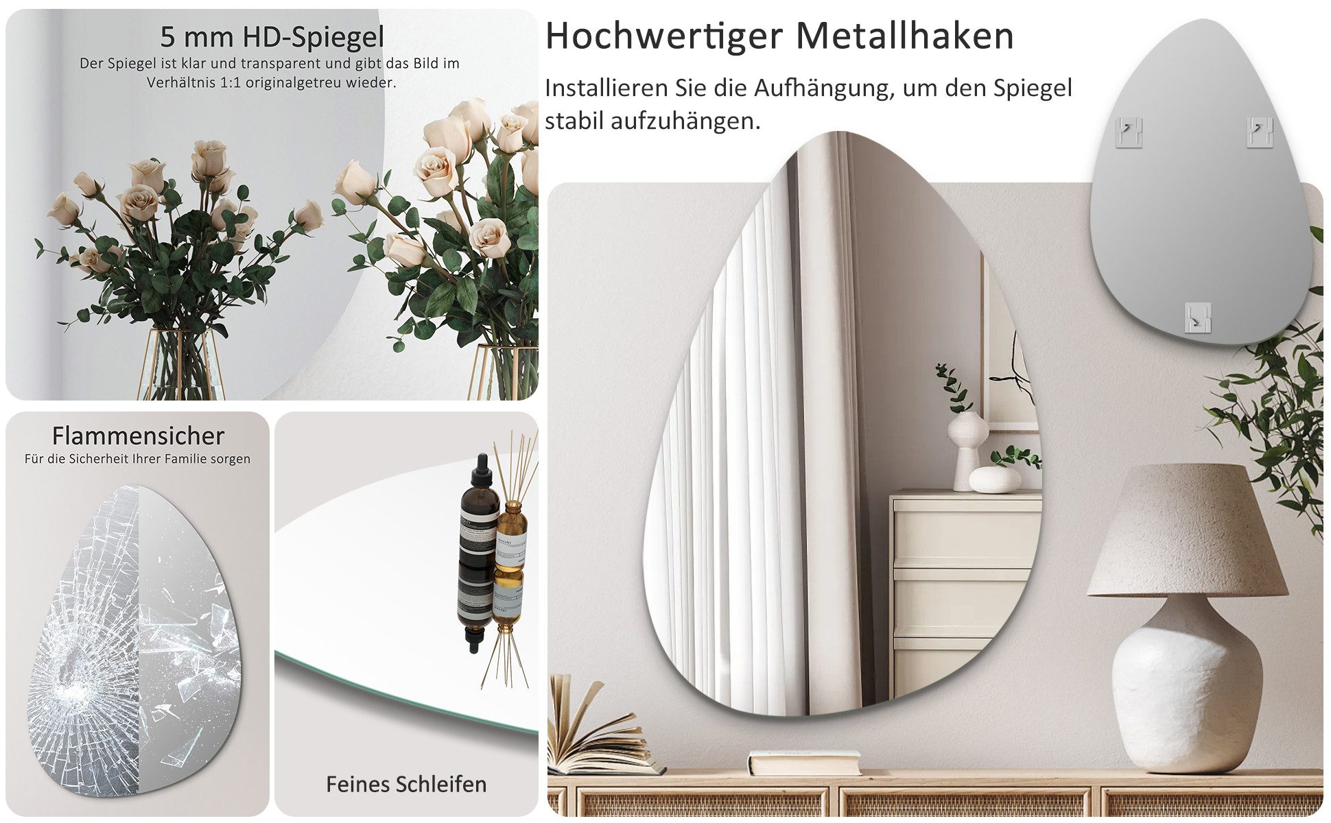 Hopibath Dekospiegel Wandspiegel Flur Asymmetrisch Spiegel Schminkspiegel R günstig online kaufen