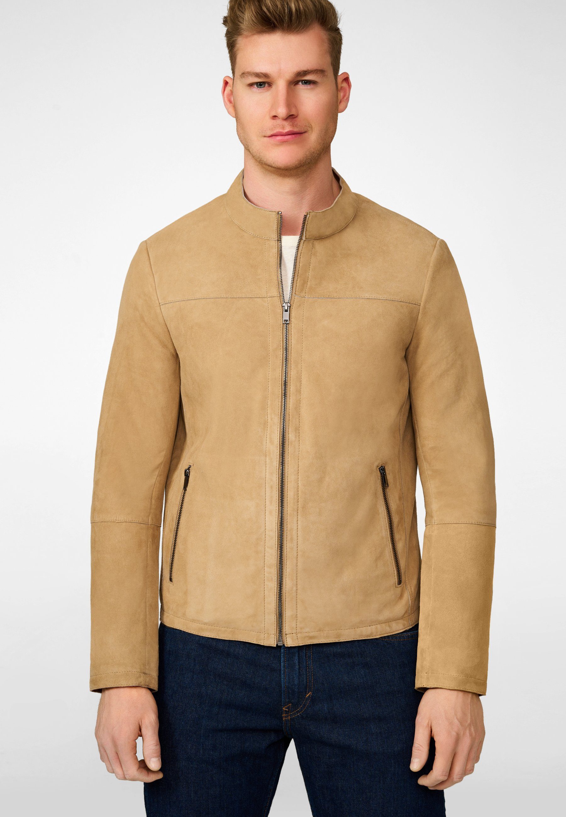 Lamm-Nappa Tomaso RICANO (Velour) Lederjacke Hcowhertiges Beige Leder