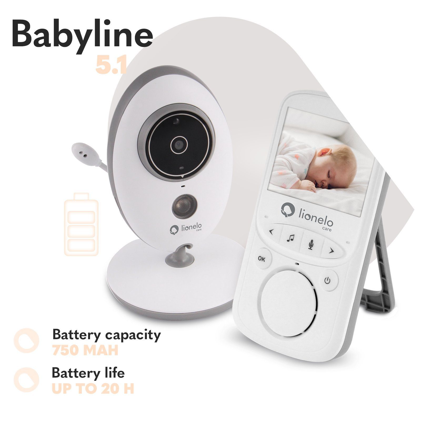 lionelo Video-Babyphone Babyline 5.1, 2 Kamera Temperatursensor 300m GarantieUSB-C