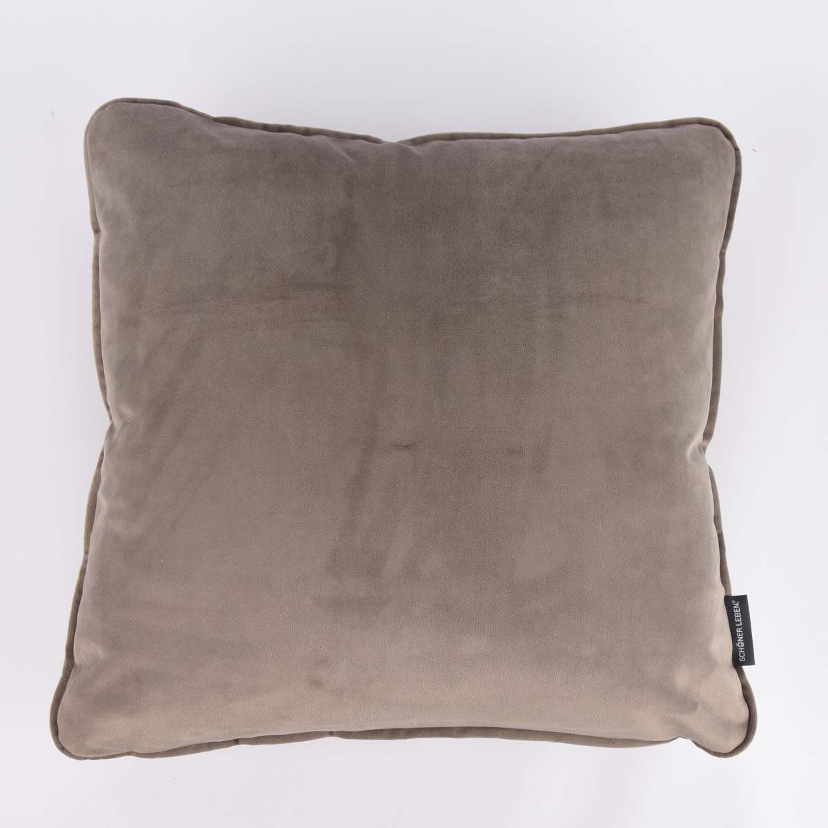 SCHÖNER LEBEN. Dekokissen SCHÖNER LEBEN. Samtkissen mit Keder taupe 50x50cm