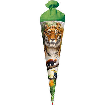 Roth Schultüte Tiger, 70 cm, rund, mit grünem Filzverschluss, Zuckertüte für Schulanfang