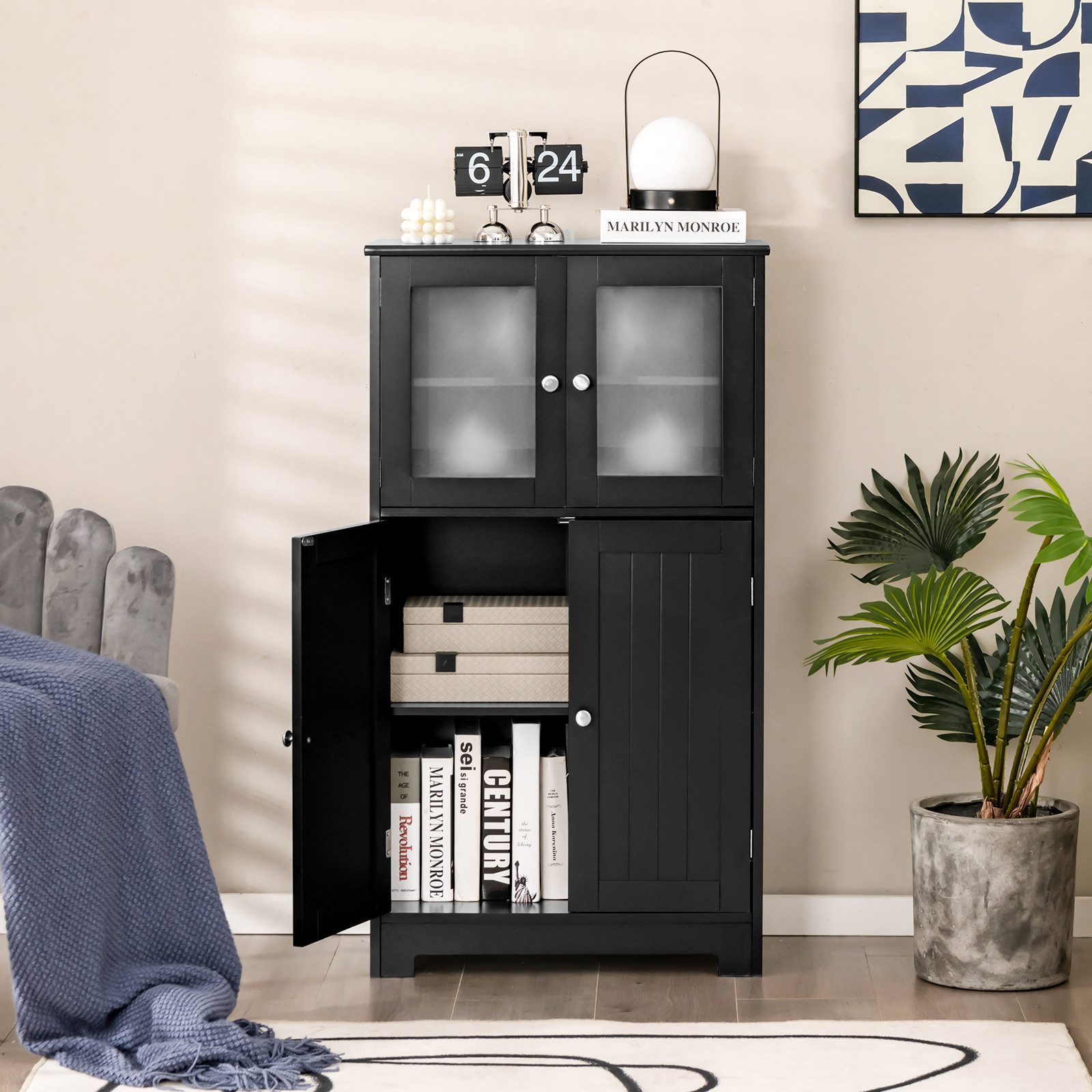 COSTWAY Mehrzweckschrank Vorratsschank Badezimmer mit verstellbarem Regal schwarz
