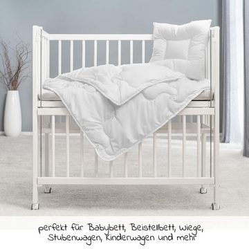 Babybettdecke, Premium Complete - Weiß, LaLoona, Steppbett-Set (80x80 / 35x40 cm) Kinder Steppdecke mit Kopfkissen