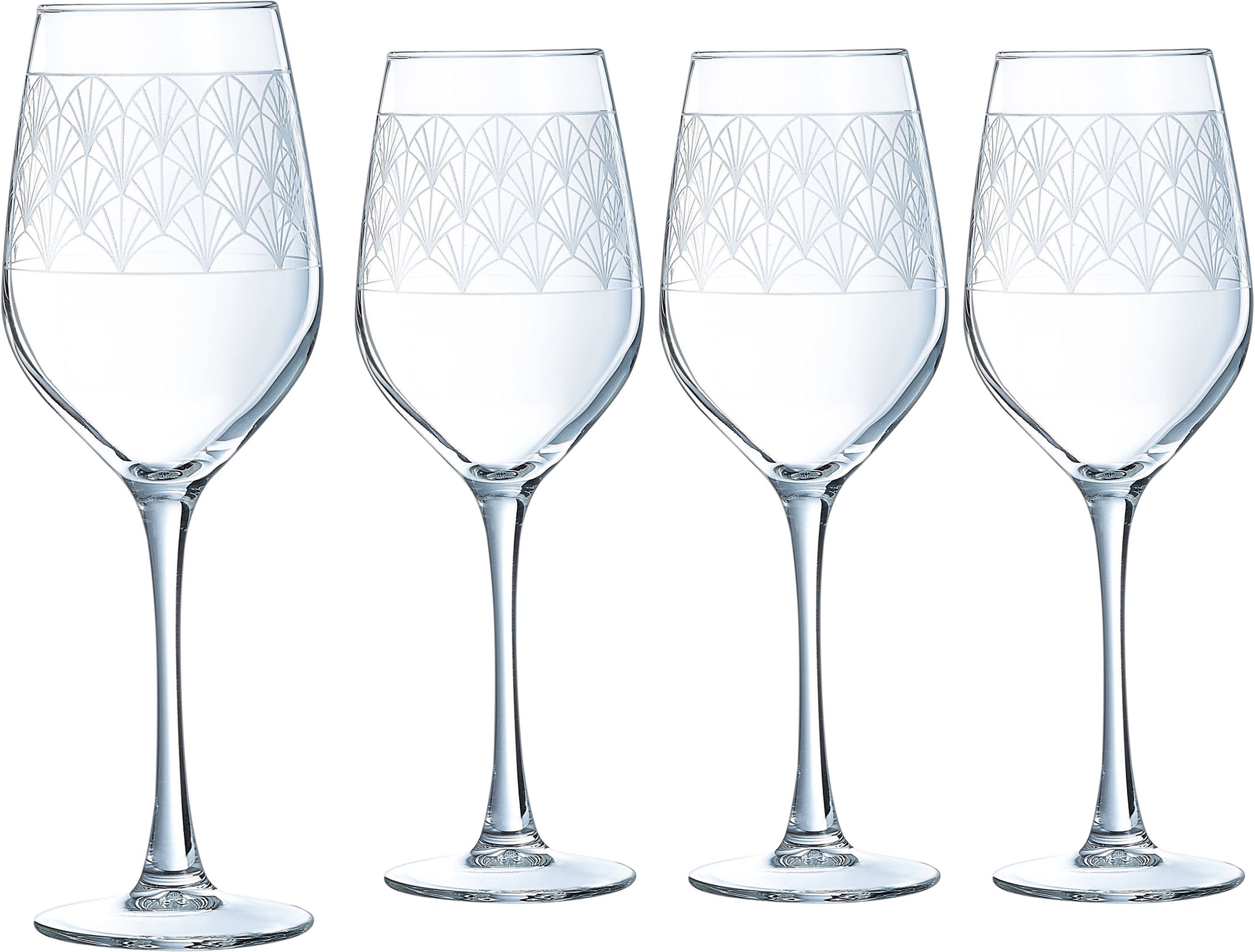 CreaTable Luminarc Weinglas Trinkglas Paradisio, Glas, Gläser Set, mit Pantographie-Optik, 4-teilig, Made in Europe