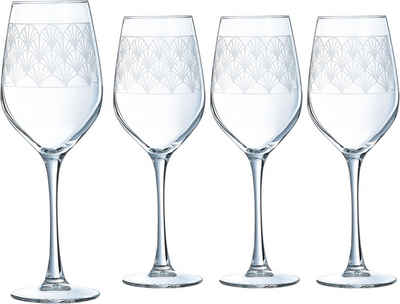 Luminarc Weinglas Trinkglas Paradisio, Glas, Gläser Set, mit Pantographie-Optik, 4-teilig, Made in Europe