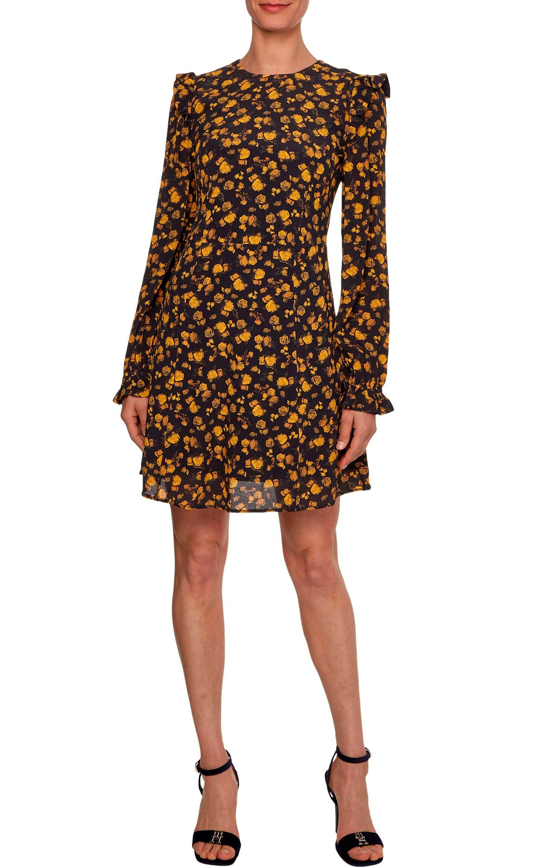 Tommy Hilfiger Druckkleid »MOSS CREPE ROSE SHORT DRESS LS« mit  metalicfarbenen Print & Tommy Hilfiger Markenlabel
