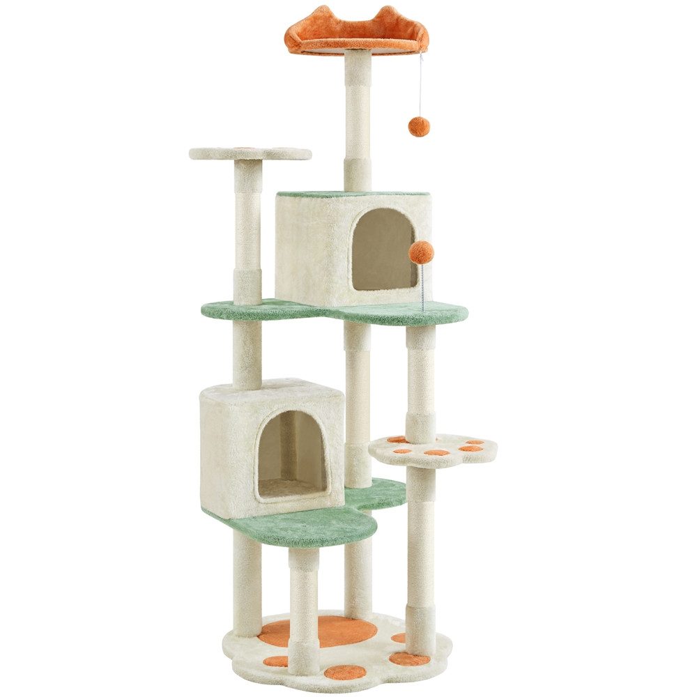 Yaheetech Kratzbaum 164 cm (H), Kletterbaum mit Höhlen & Aussichtsplattform & Kratzstämme & Plüschball