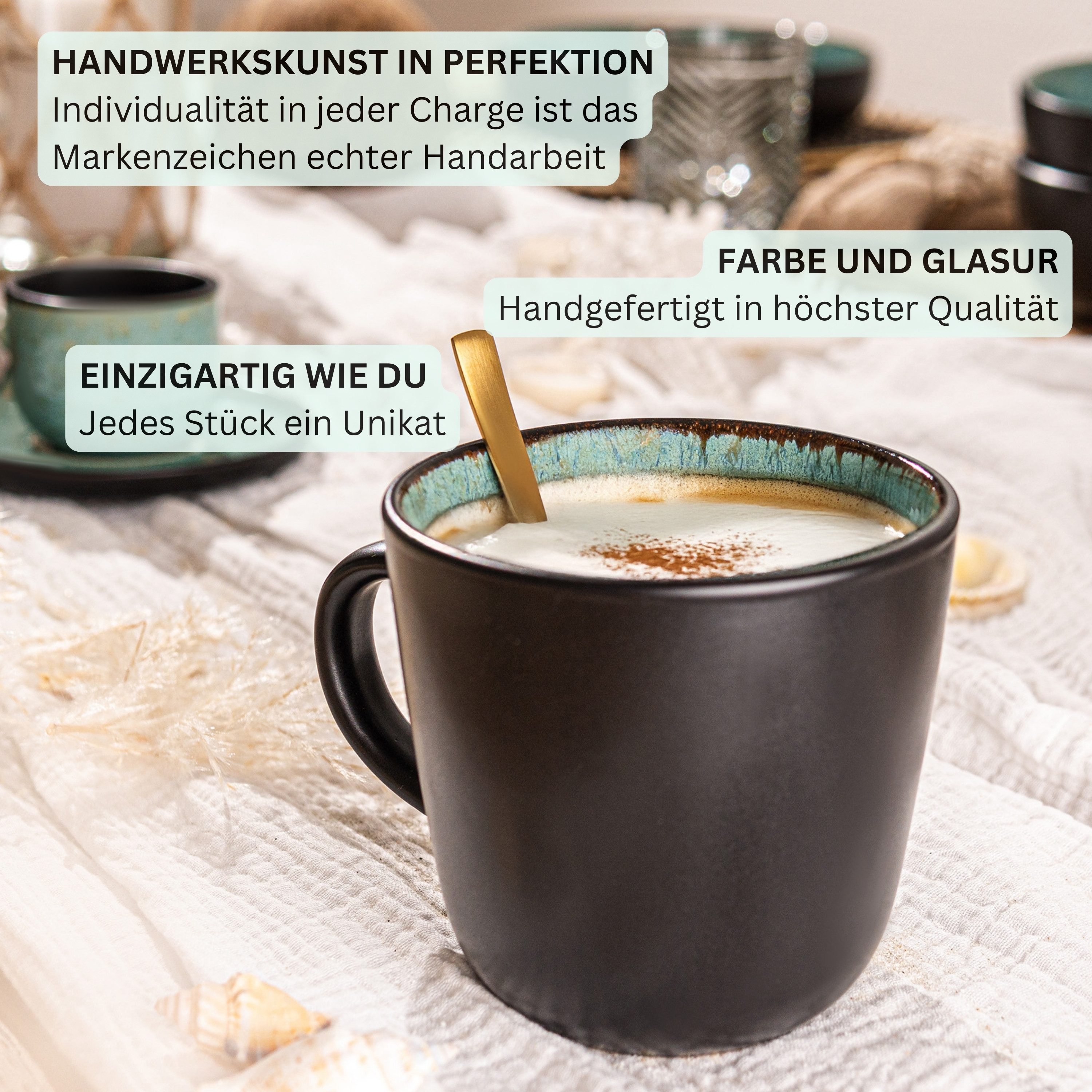 SÄNGER Tafelservice Fiji Geschirrset, Grün Schwarz (30-tlg), 6 Personen, Steingut, Handmade, Erweiterbar, VALUE COLLECTION – Bild 5 von 5