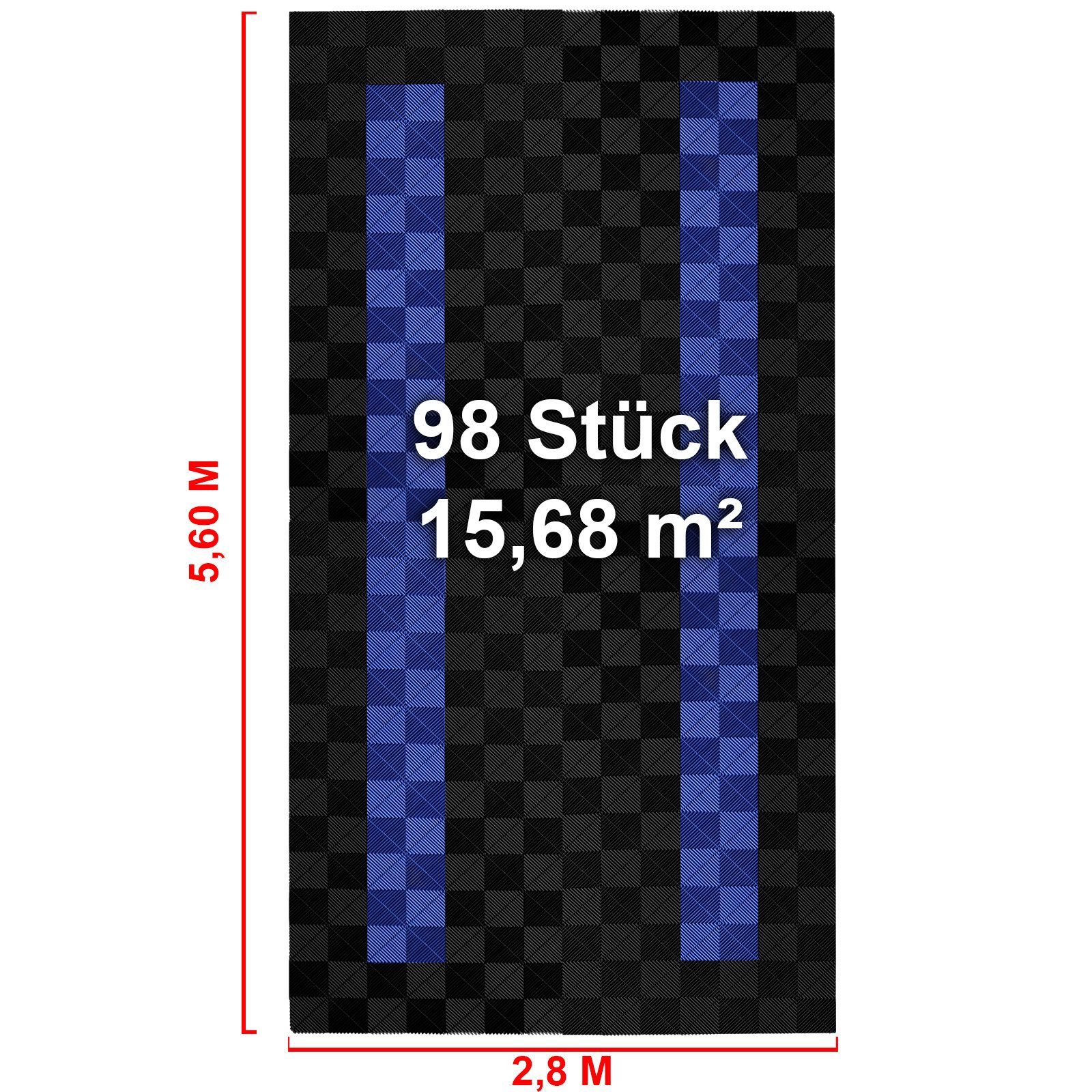Tenzo-R Bodenfliese Performance Garagenboden Floor 2,8mx5,6m Schwarz Blau Set4, schwarz/blau