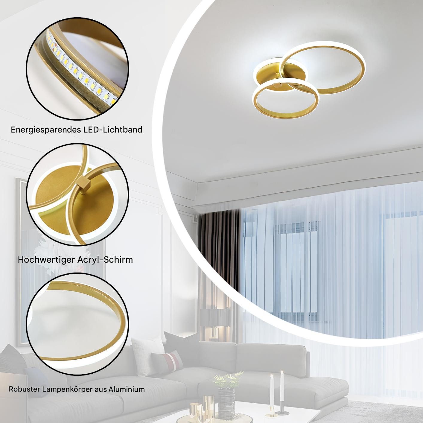 Riserva Deckenleuchte Goldene Deckenlampe, kreative Dekolampe, Wohnzimmer Deckenlampe